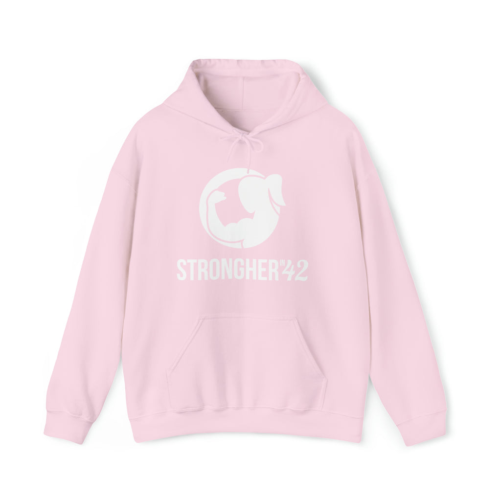 Strong Her in 42 - Classic Logo White - Unisex Heavy Blend Hooded Sweatshirt