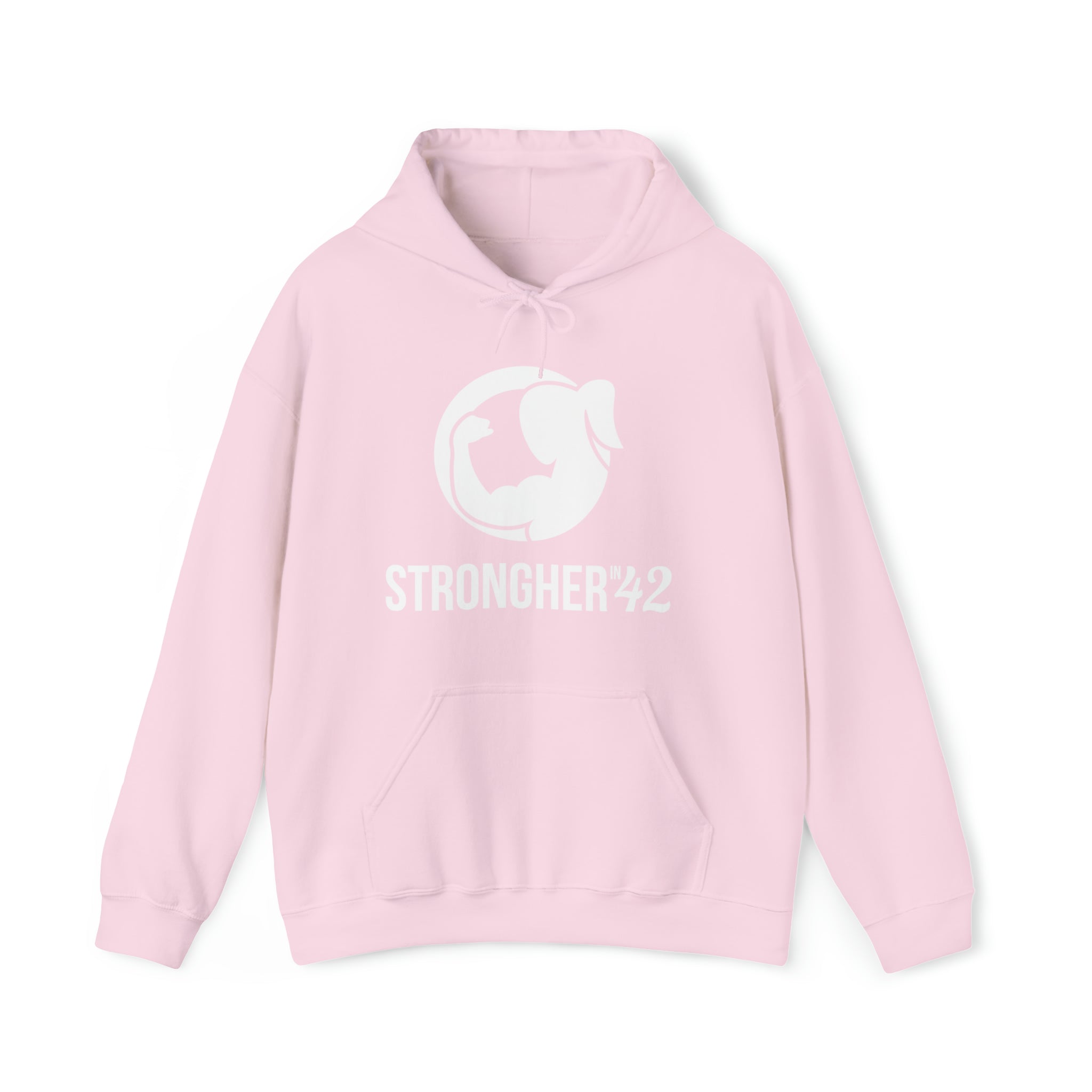 Strong Her in 42 - Classic Logo White - Unisex Heavy Blend Hooded Sweatshirt