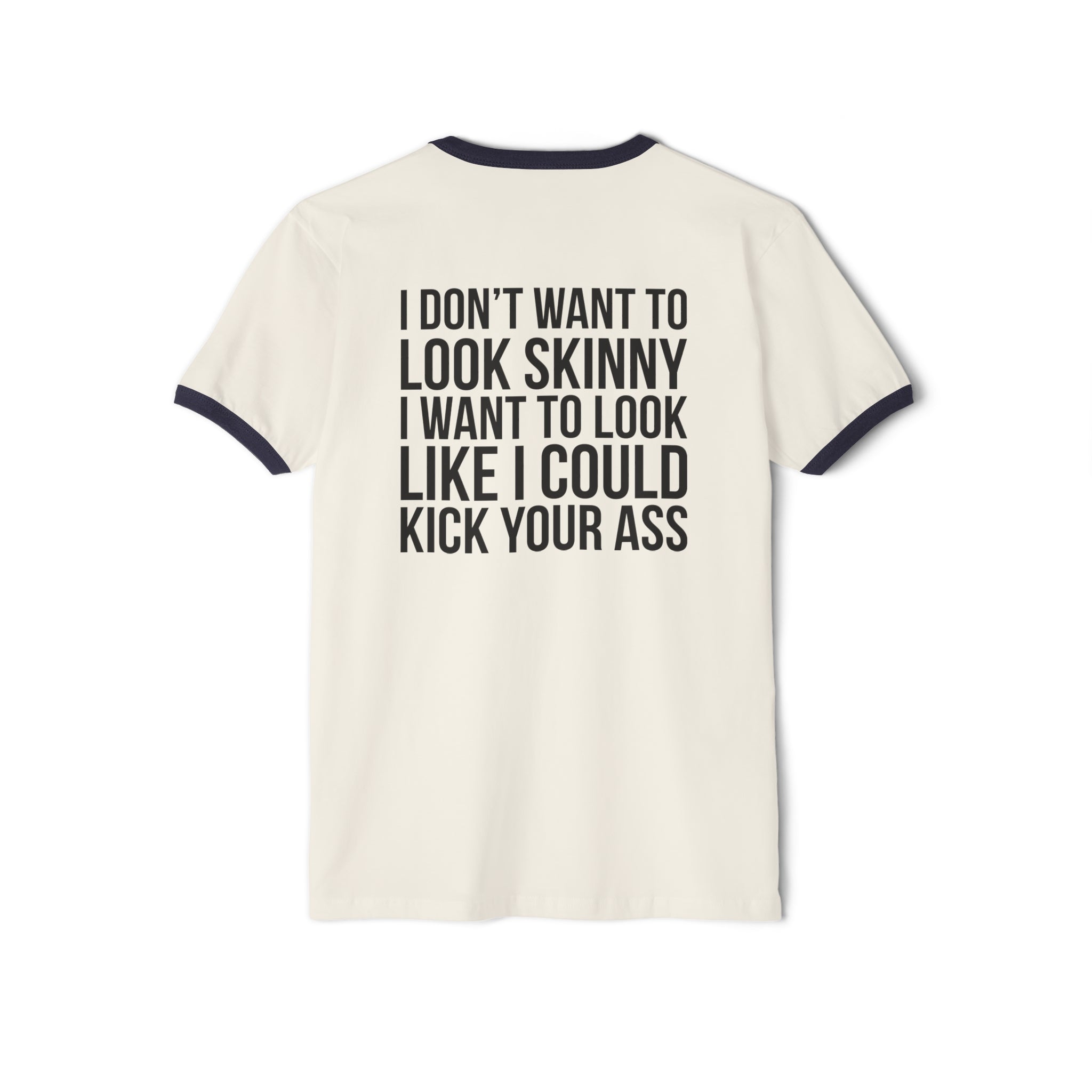 Kick Your Ass - Unisex Cotton Ringer T-Shirt - Black Classic Logo Front & Back