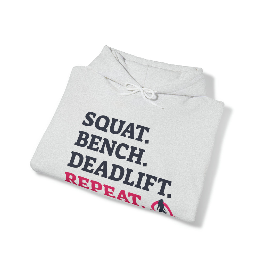 Squat Bench Deadlift Repeat - Unisex Heavy Blend Hooded Sweatshirt - Light WWLW Logo - Pink- Plain Black