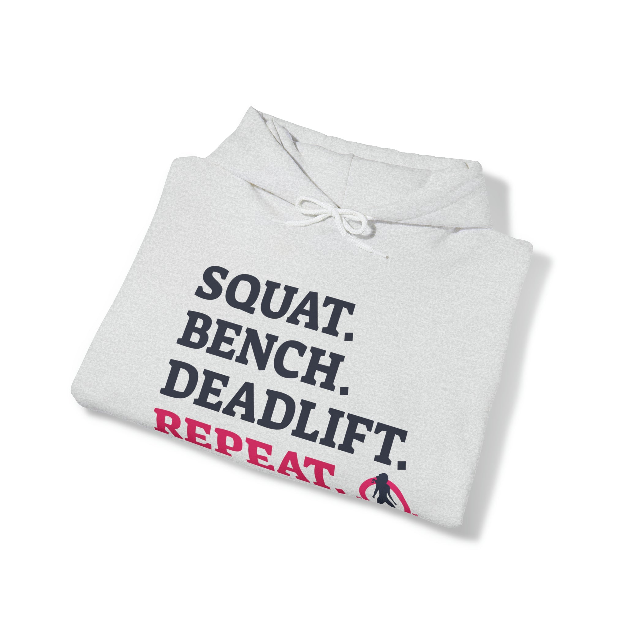 Squat Bench Deadlift Repeat - Unisex Heavy Blend Hooded Sweatshirt - Light WWLW Logo - Pink- Plain Black