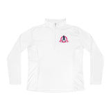 Ladies Quarter-Zip Pullover - White Distressed Logo