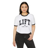 Lift Like A Girl - Unisex Cotton Ringer T-Shirt - Black Logo Plain Back