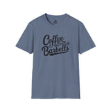 Coffee & Barbells - Unisex Softstyle T-Shirt - Black Print on Front Plain Back