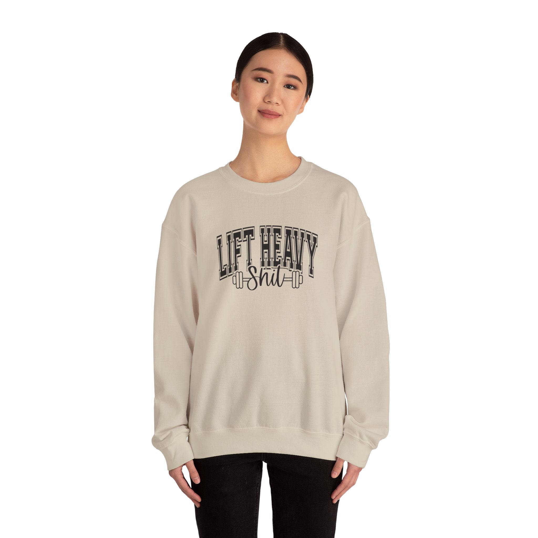 Lift Heavy Shit - Unisex Heavy Blend™ Crewneck Sweatshirt - Black Logo on Front