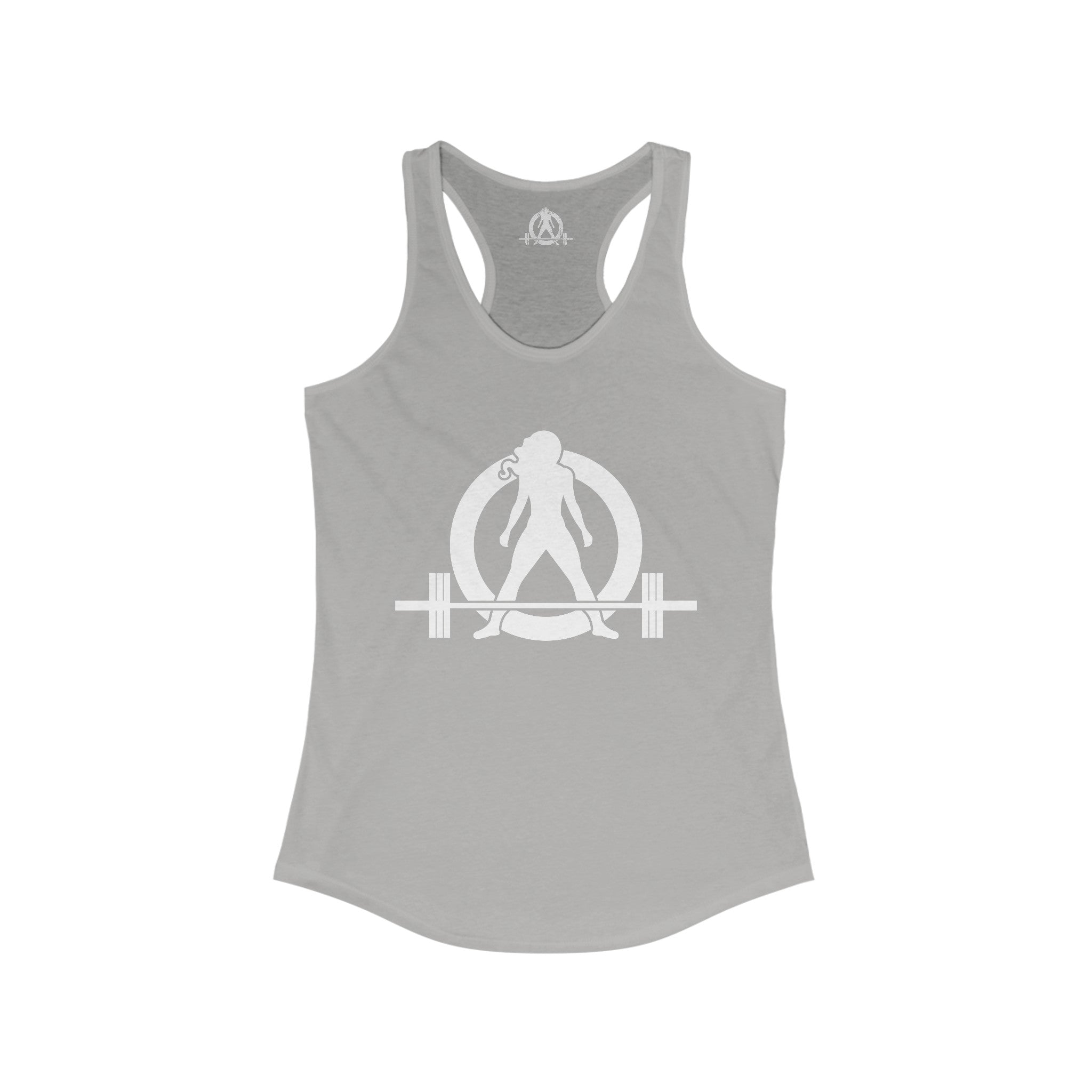 Lift Heavy - Run Fast - Racer Back Tank Top - Women's Ideal Racerback Tank (White Front & Back Logo)