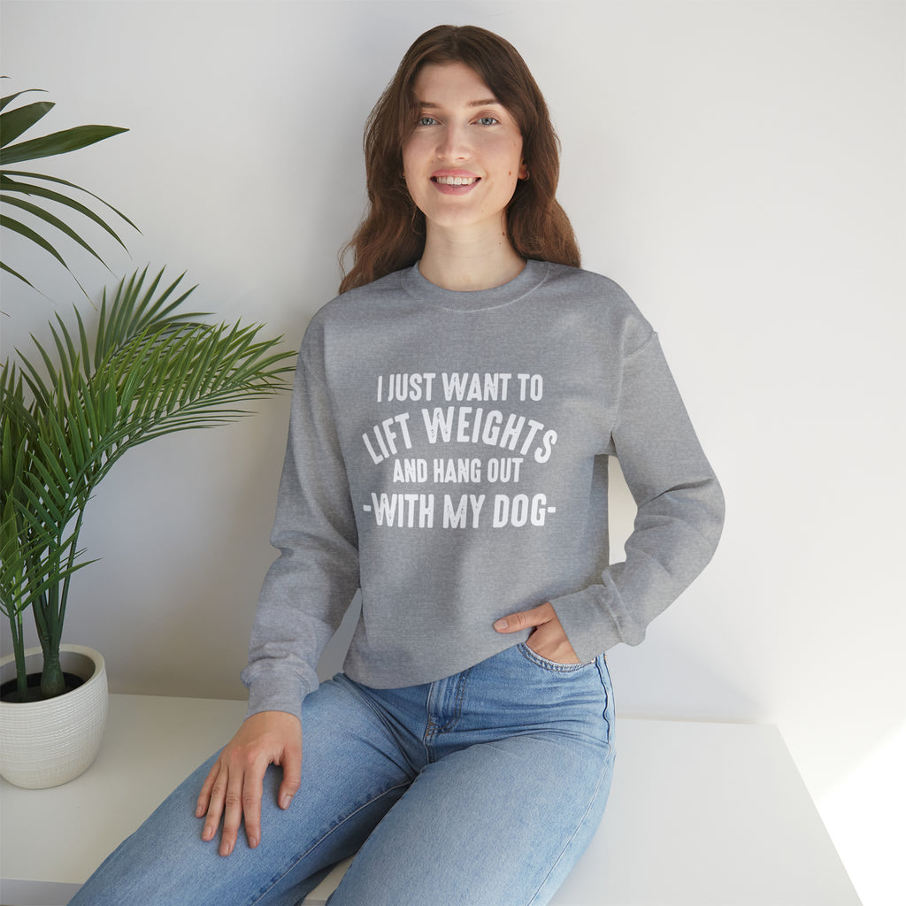Lift Weights & Hang Out With My Dog - Unisex Heavy Blend™ Crewneck Sweatshirt - Light Logo