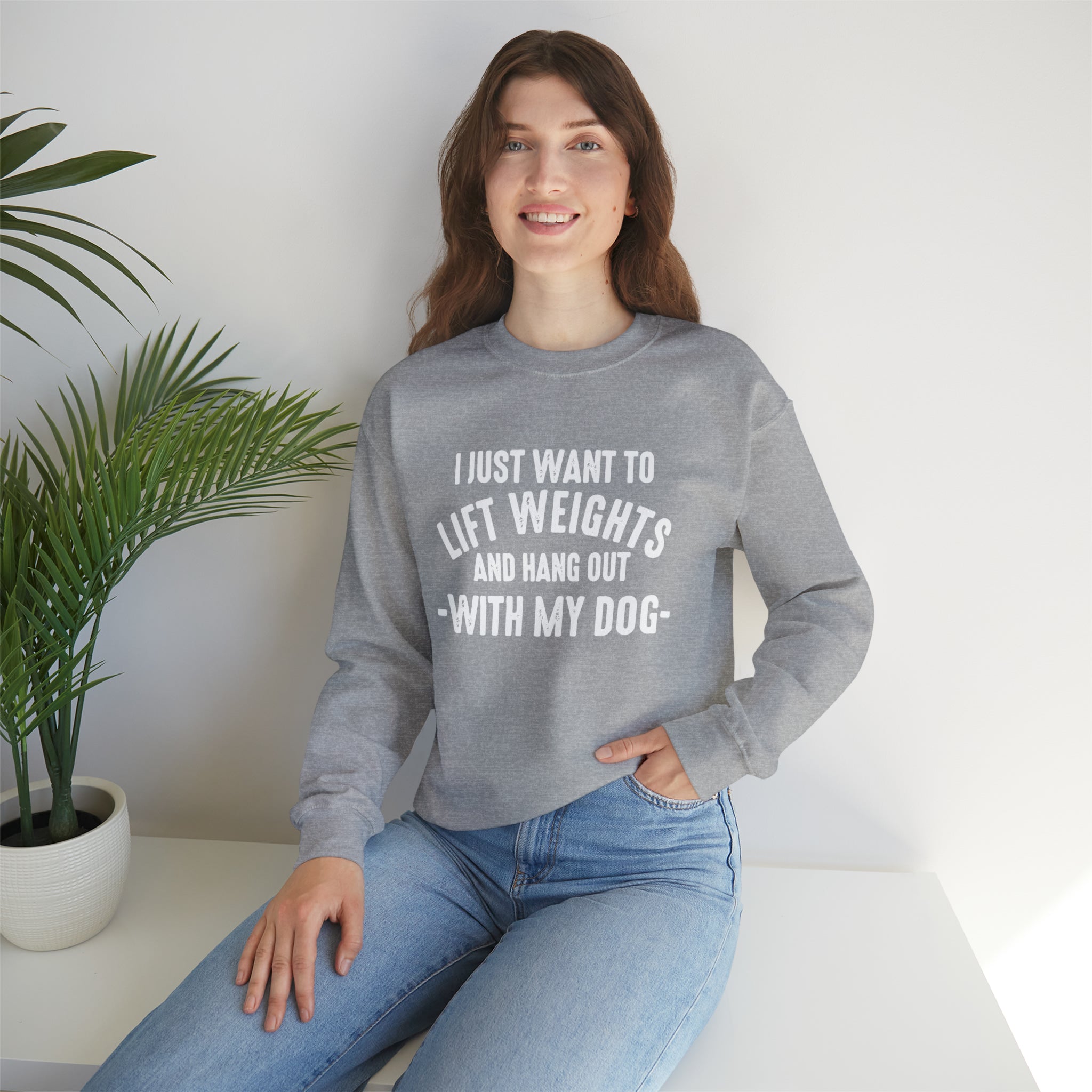 Lift Weights & Hang Out With My Dog - Unisex Heavy Blend™ Crewneck Sweatshirt - Light Logo