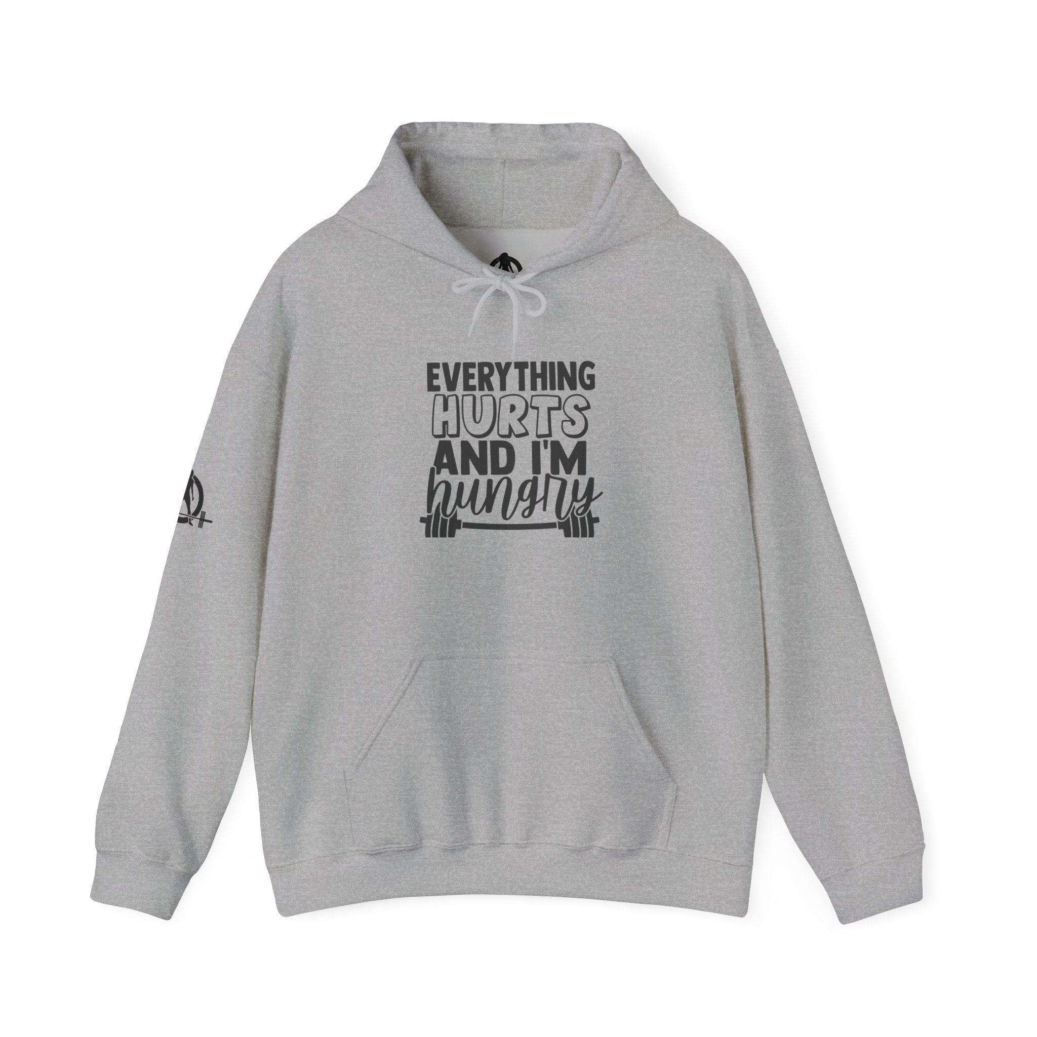 Everything Hurts & I'm Hungry  - Unisex Heavy Blend Hooded Sweatshirt  - Black Print Front/Arm