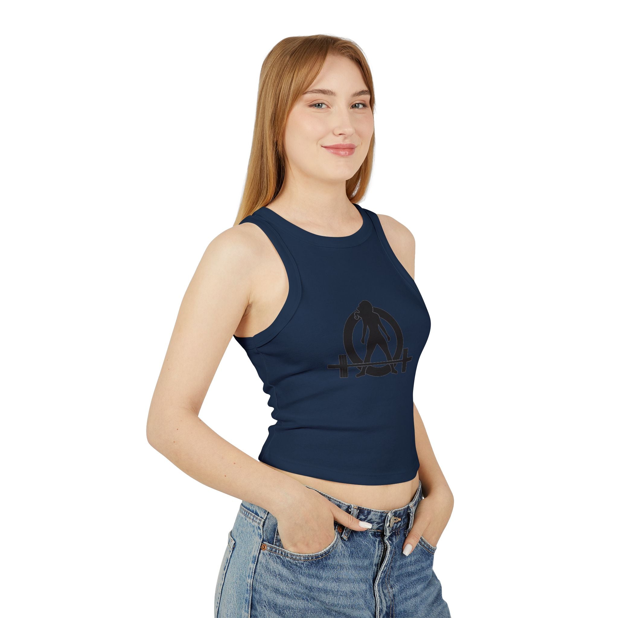 Chic Women's Micro Rib Tank Top, Casual Summer Top, Workout Tank, Layering Piece, Activewear, Relaxed Fit - Black Logo