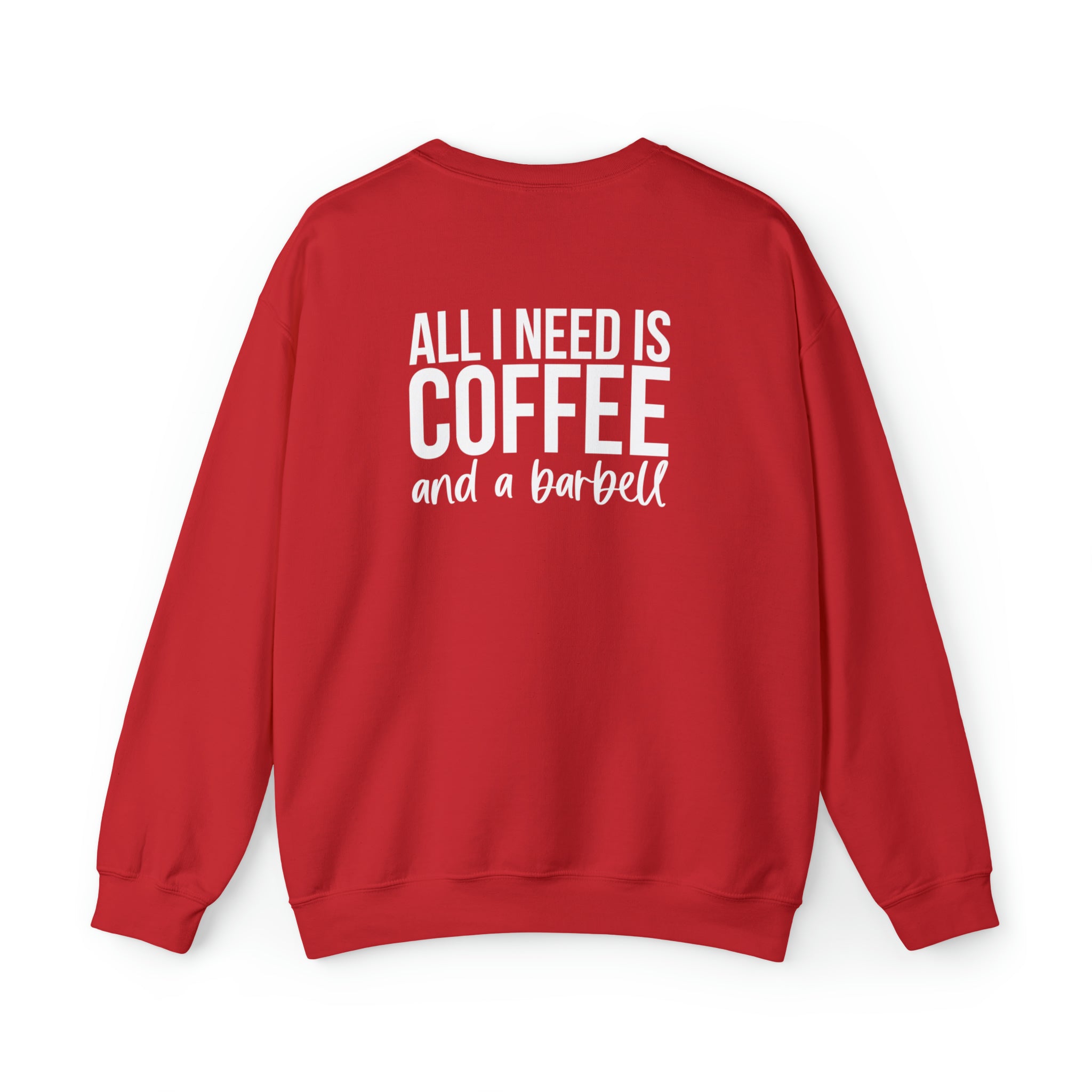 COFFEE and a Barbell - Unisex Heavy Blend™ Crewneck Sweatshirt - Distressed Logo - Plain Back