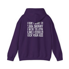 I DON’T WANT TO LOOK SKINNY – Unisex Heavy Blend™ Hooded Sweatshirt (Black Distressed Logo) 🖤💪🔥