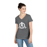 Ladies' V-Neck T-Shirt - Classic White Logo