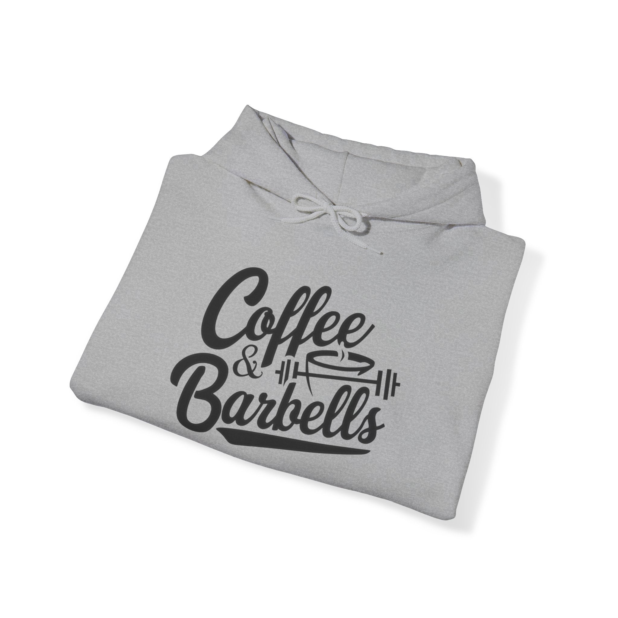 Coffee & Barbells  - Unisex Heavy Blend Hooded Sweatshirt - Black Logo on Front & Right Sleeve