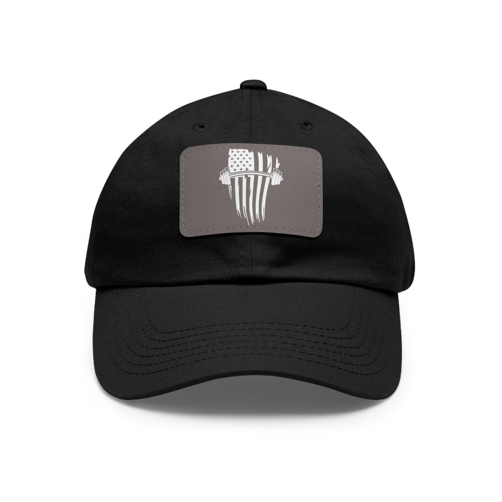 USA Barbell - Dad Hat with Leather Patch (Rectangle) - White Logo