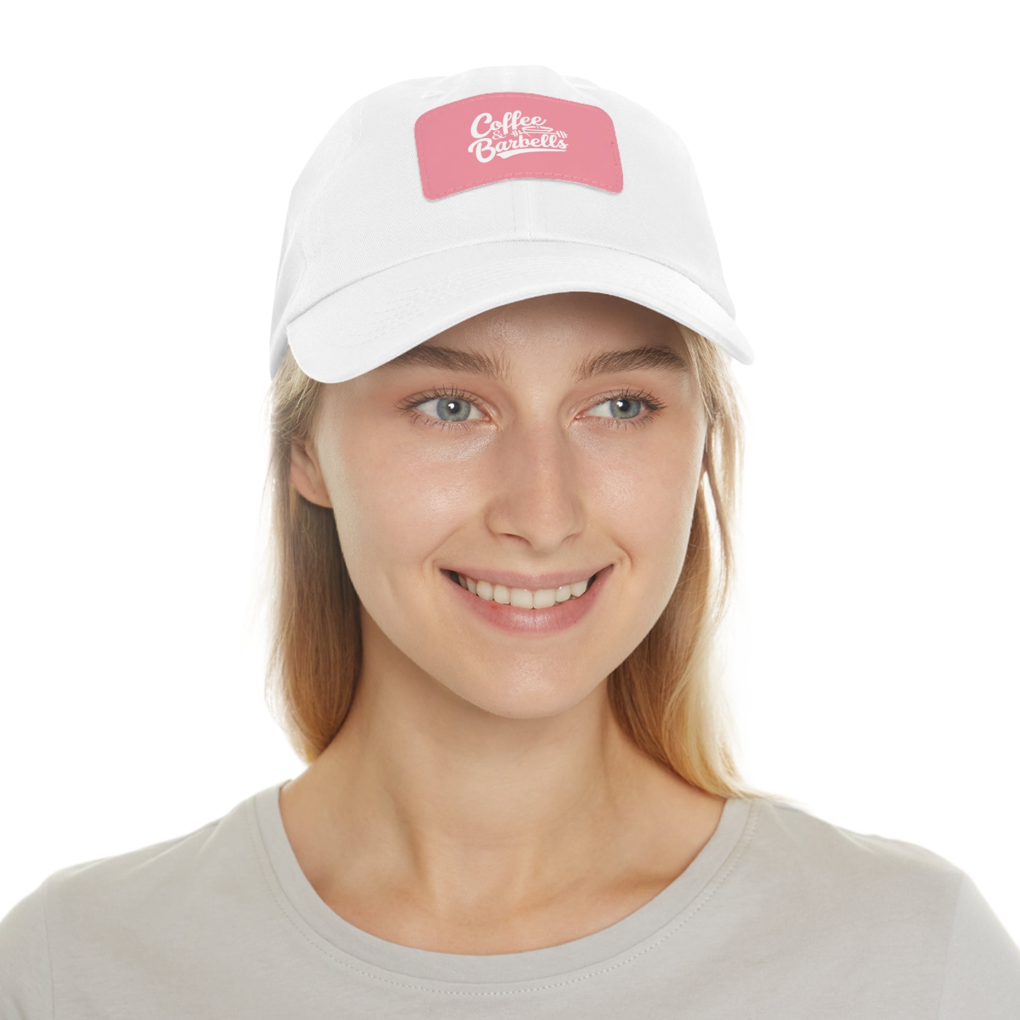 Coffee & Barbells - Dad Hat with Leather Patch (Rectangle) - White Font