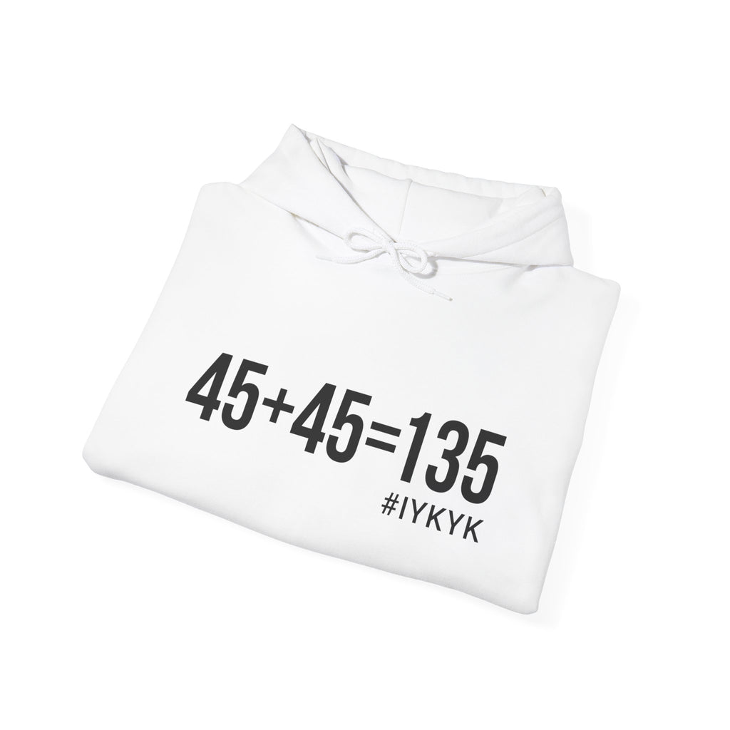 45 + 45 = 135 - Unisex Heavy Blend Hooded Sweatshirt  - Front Black & Shoulder Logo