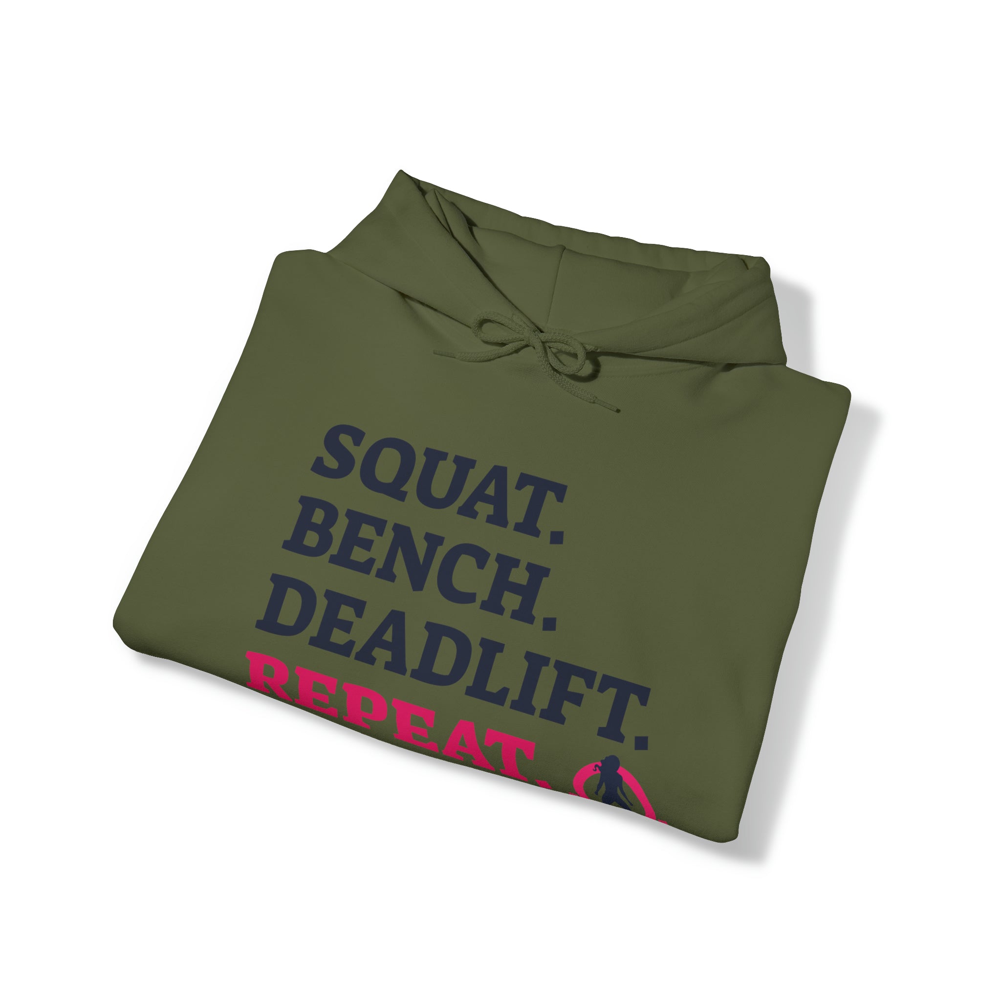 Squat Bench Deadlift Repeat - Unisex Heavy Blend Hooded Sweatshirt - Light WWLW Logo - Pink- Plain Black
