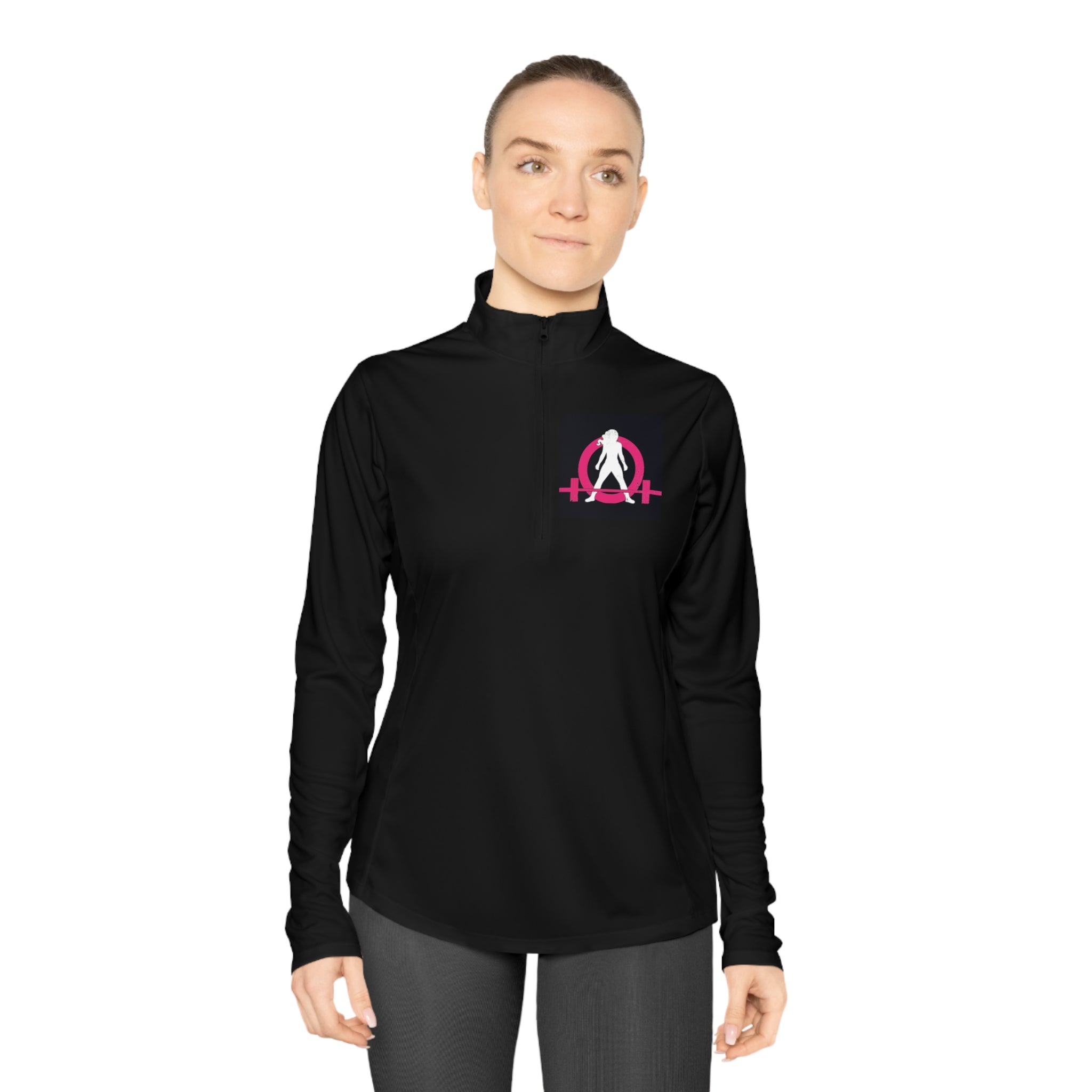 Ladies Quarter-Zip Pullover - Black Distressed Logo