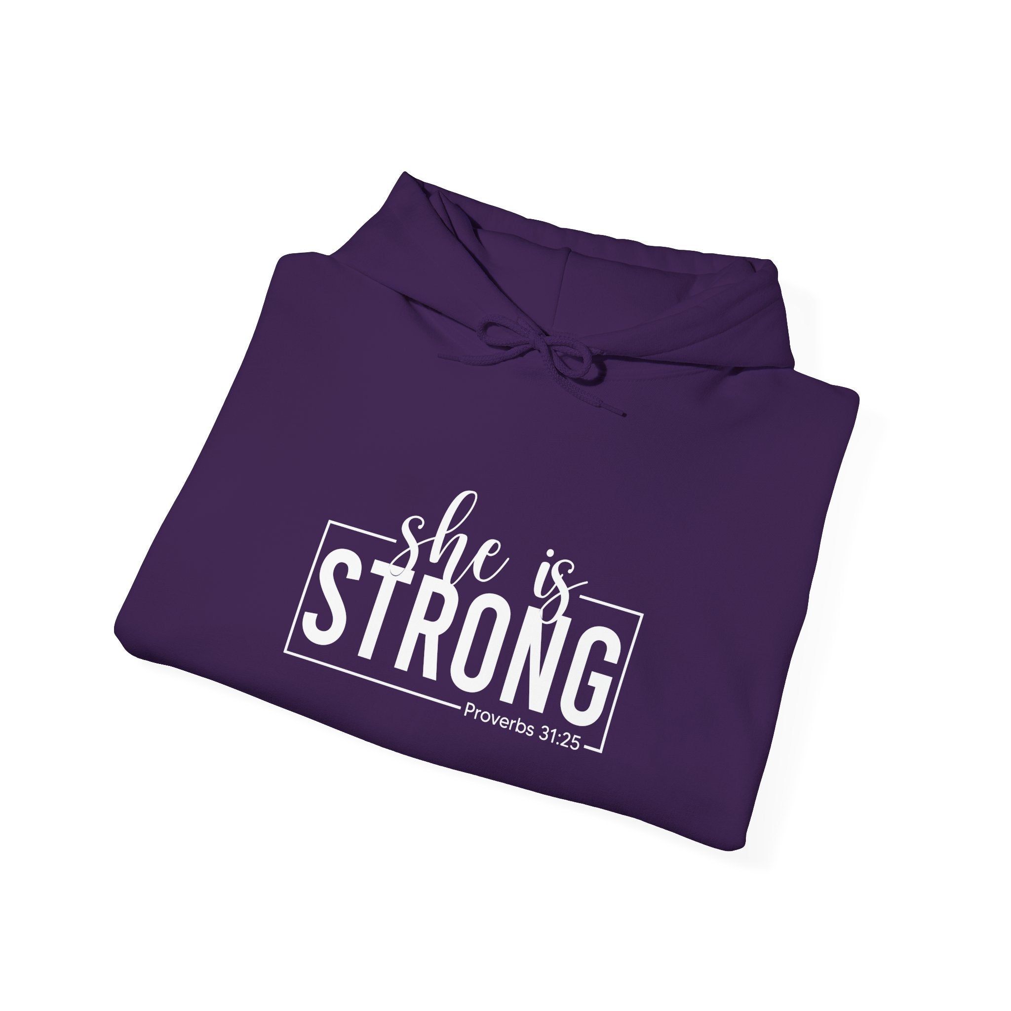 She is STRONG - Unisex Heavy Blend Hooded Sweatshirt - White Logo