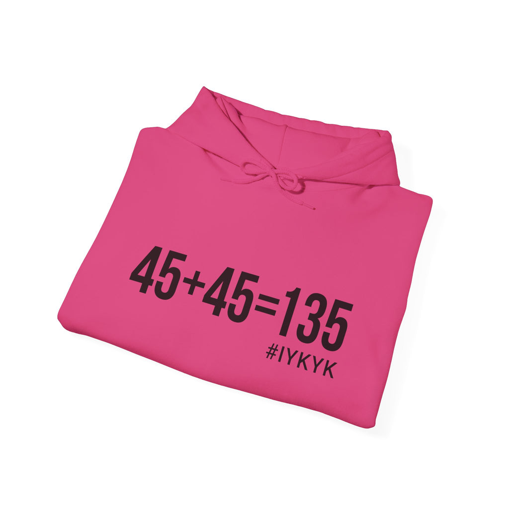 45 + 45 = 135 - Unisex Heavy Blend Hooded Sweatshirt  - Front Black & Shoulder Logo