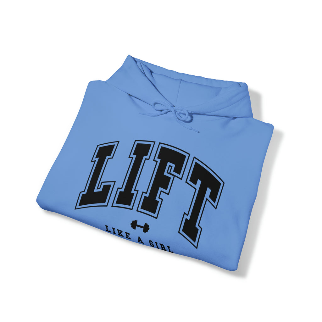Lift Like.A Girl - Unisex Heavy Blend Hooded Sweatshirt - Black Logo on Front & Right Sleeve