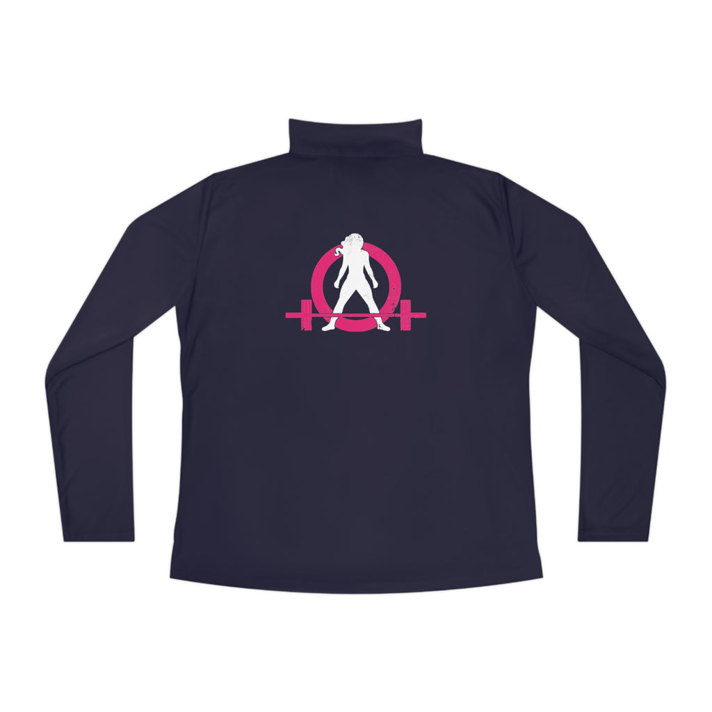Ladies Quarter-Zip Pullover - Black Distressed Logo