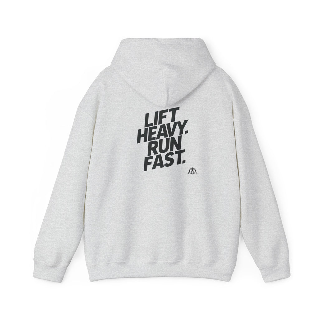 Lift Heavy Run Fast - Unisex Heavy Blend Hooded Sweatshirt  - Front & Back Black Logo