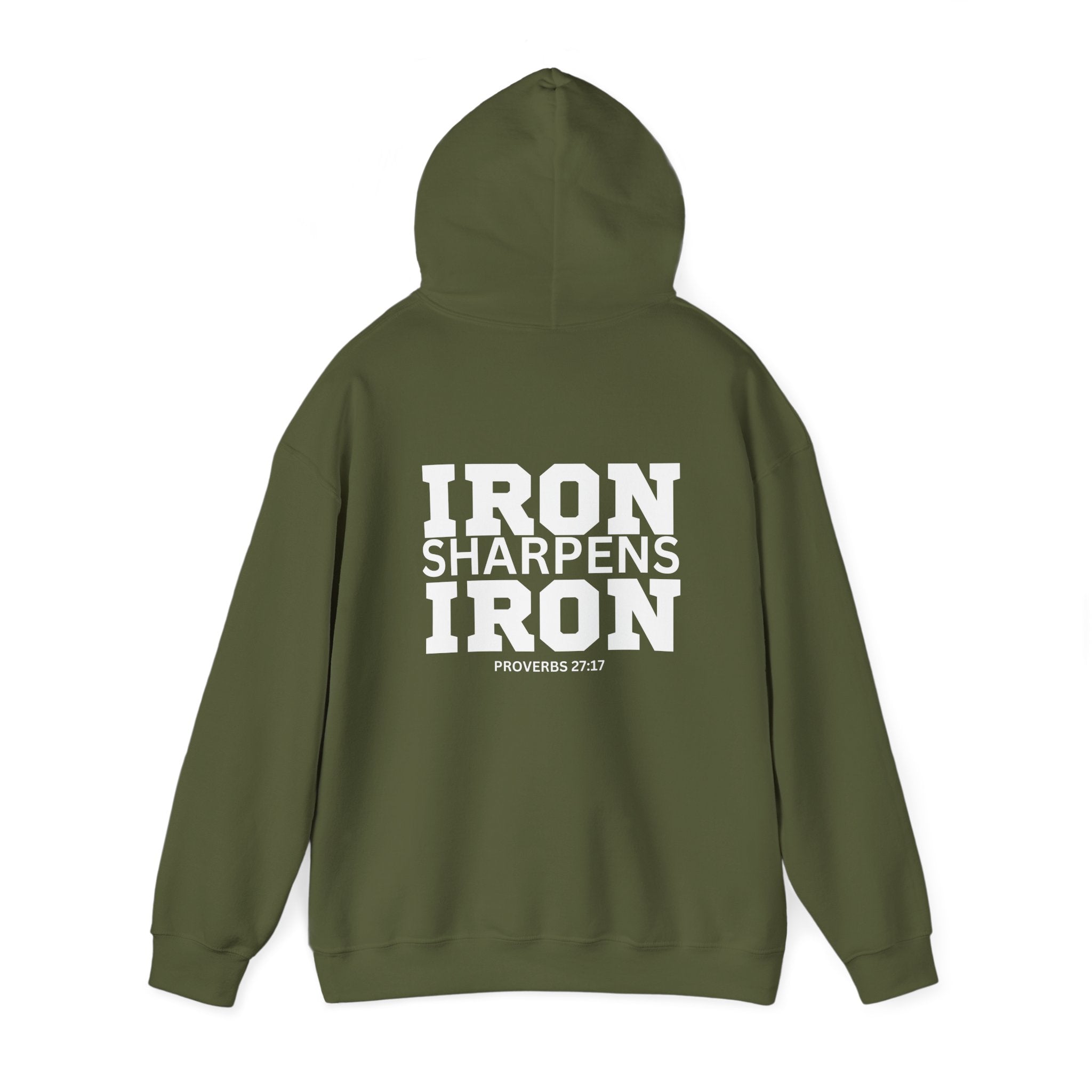 Iron Sharpens Iron - Unisex Heavy Blend Hooded Sweatshirt - White Print on Front & Back