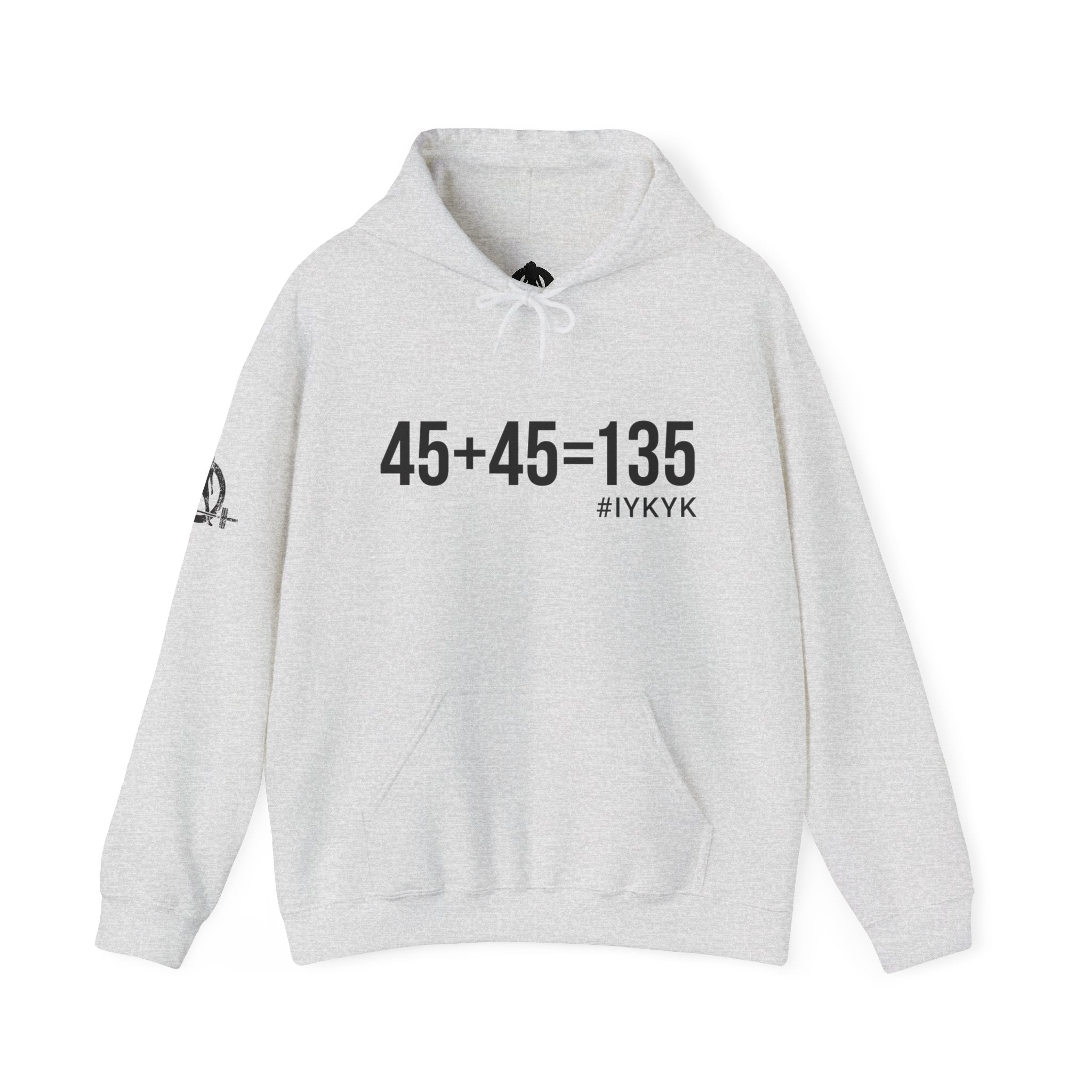 45 + 45 = 135 - Unisex Heavy Blend Hooded Sweatshirt  - Front Black & Shoulder Logo