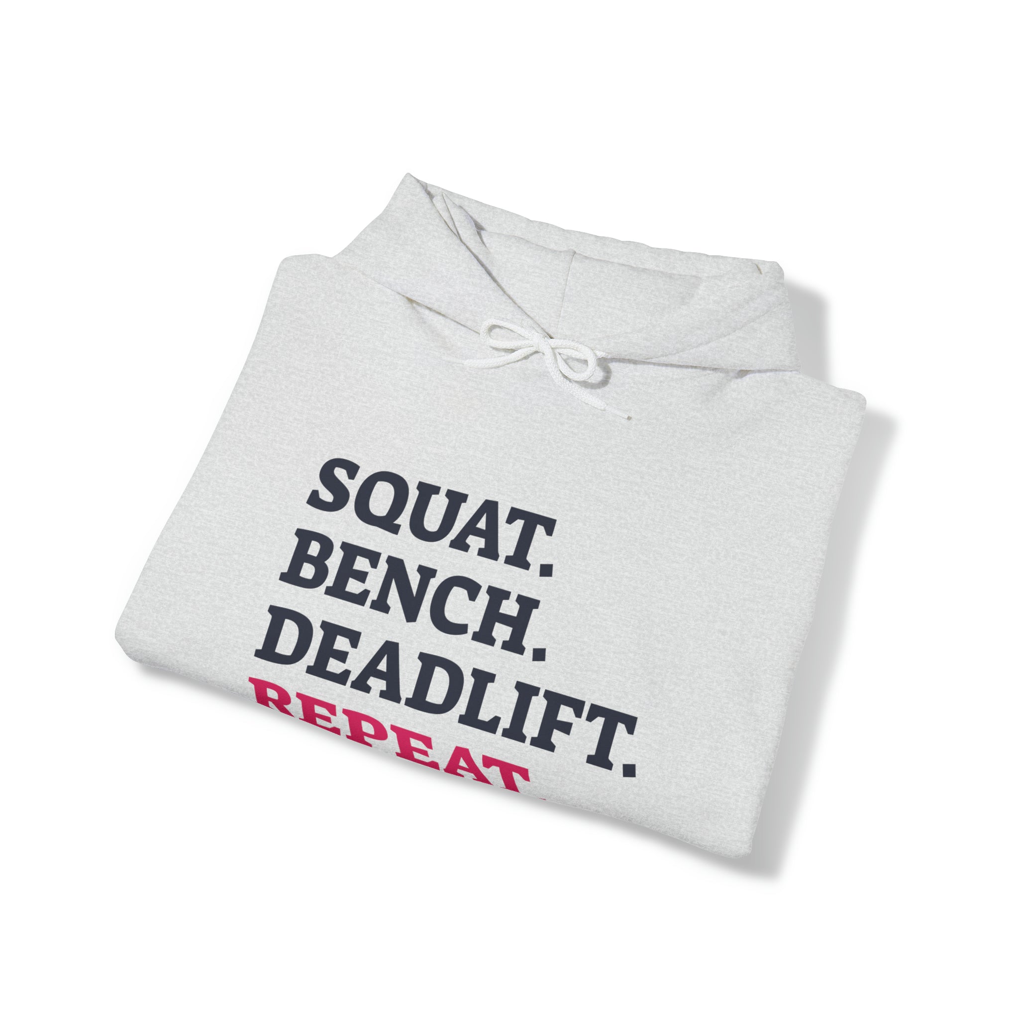Squat Bench Deadlift Repeat - Unisex Heavy Blend Hooded Sweatshirt - Light Logo - Pink- Plain Black