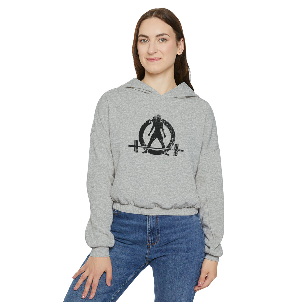 Women's Cinched Bottom Hoodie - Black Distressed Logo