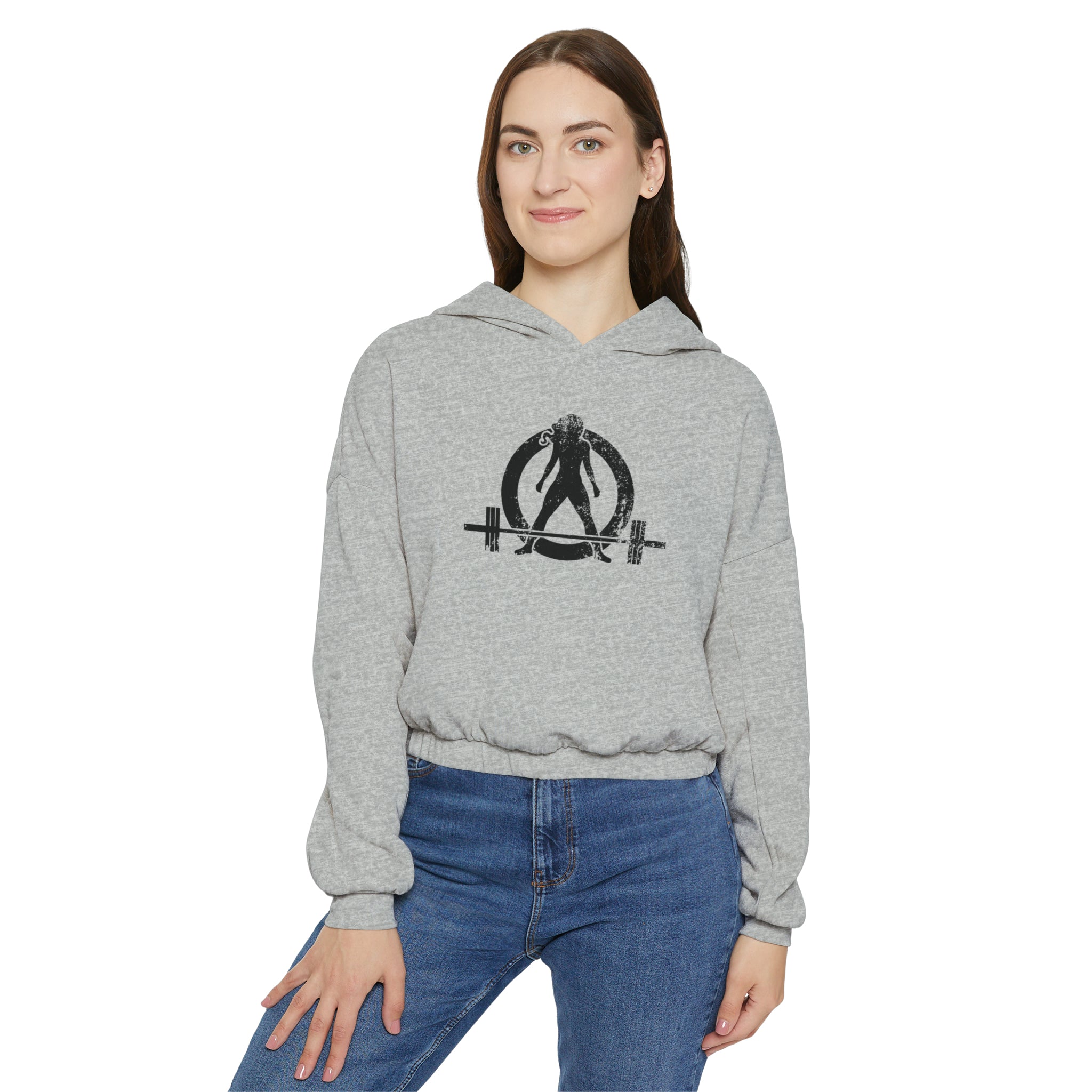 Women's Cinched Bottom Hoodie - Black Distressed Logo