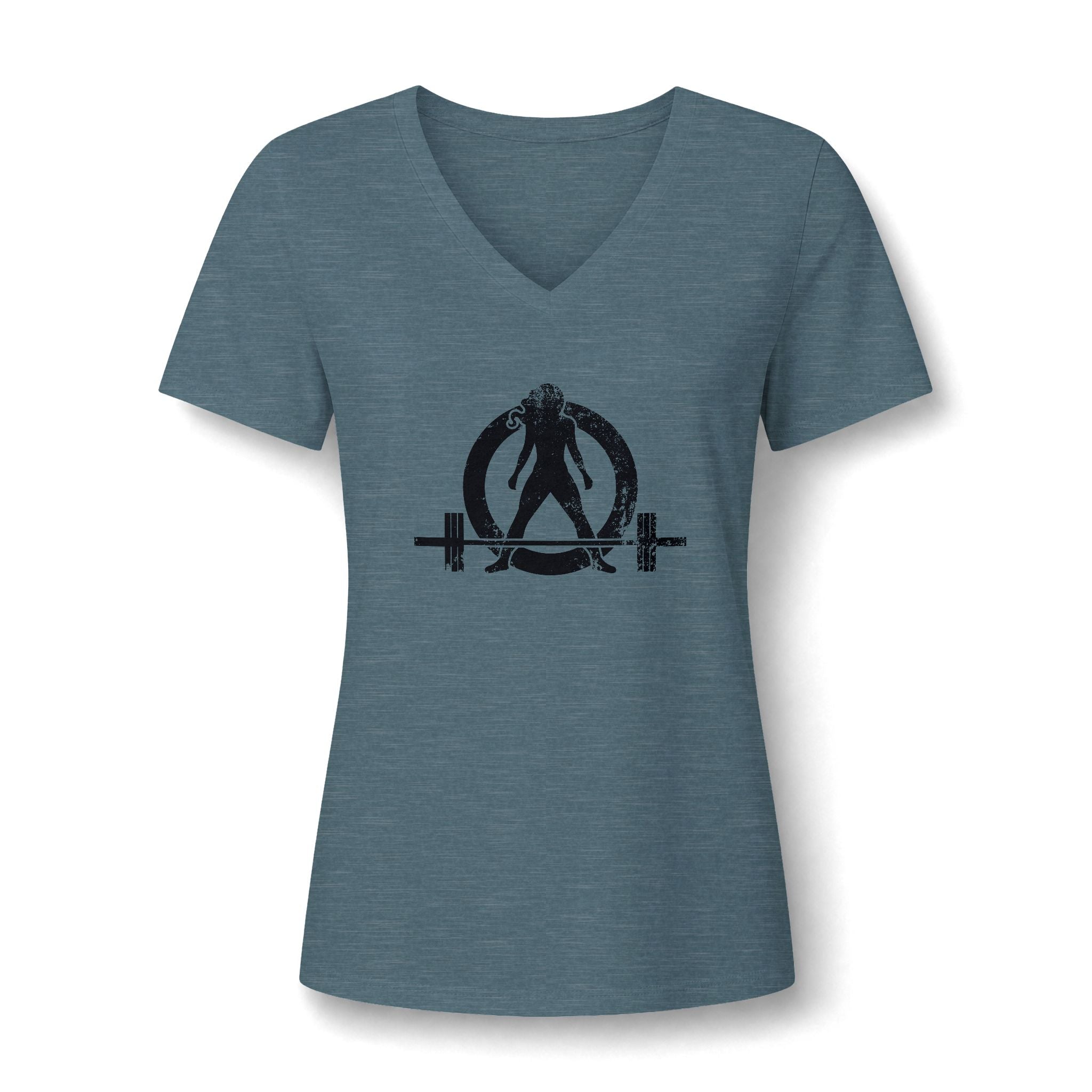 WWLW Women's Relaxed Heather CVC V-Neck Tee -  Black Logo