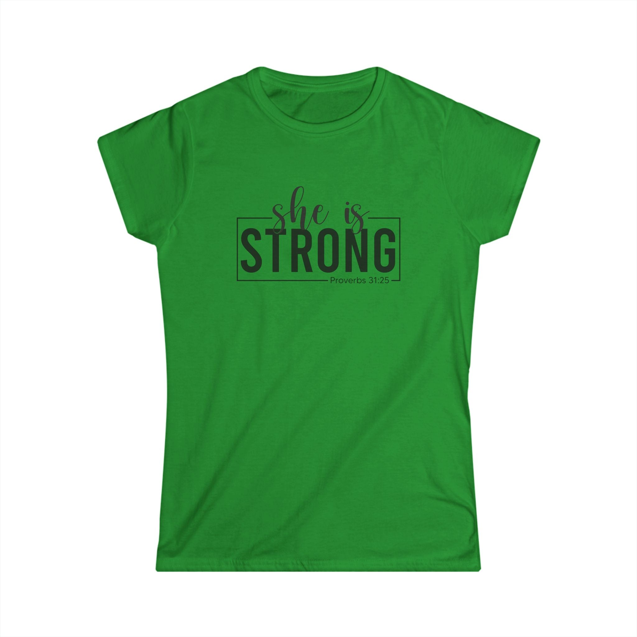 She is STRONG - Women's Softstyle Tee - Front Black Logo Plain Back