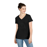 Ladies' V-Neck T-Shirt - Distressed Black Logo