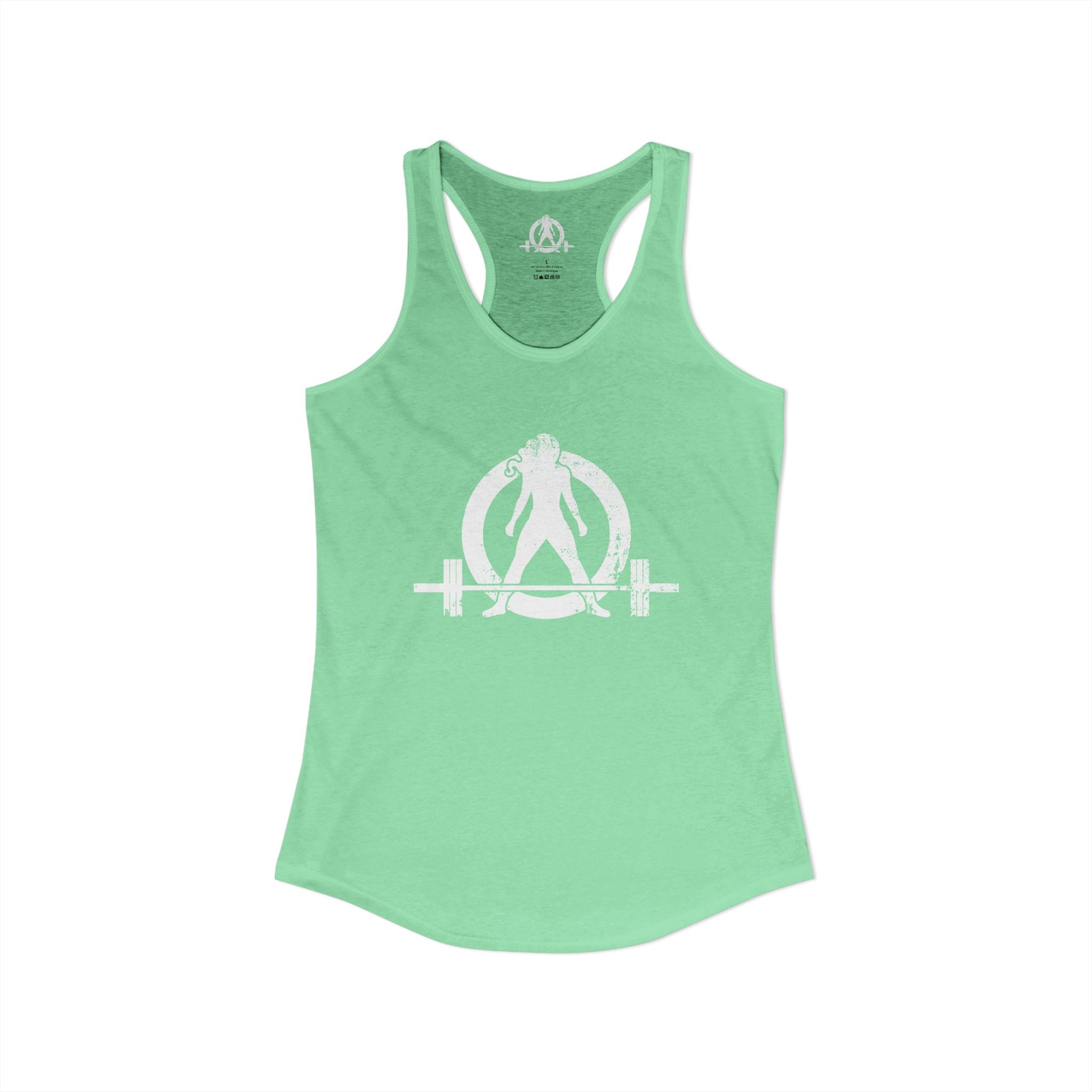 Distressed - Simple - Women's Ideal Racerback Tank - White Distressed Logo Front - Plain Back