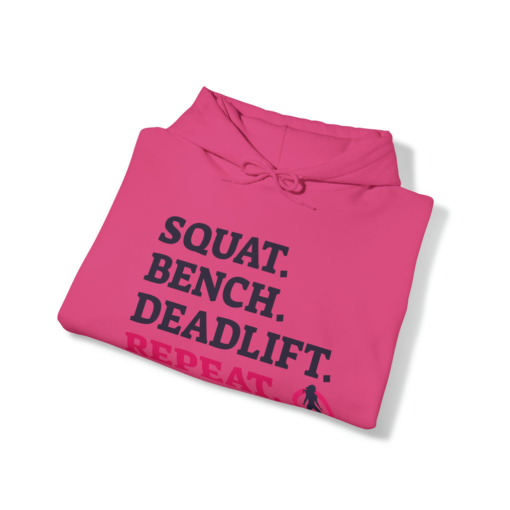 Squat Bench Deadlift Repeat - Unisex Heavy Blend Hooded Sweatshirt - Light WWLW Logo - Pink- Plain Black