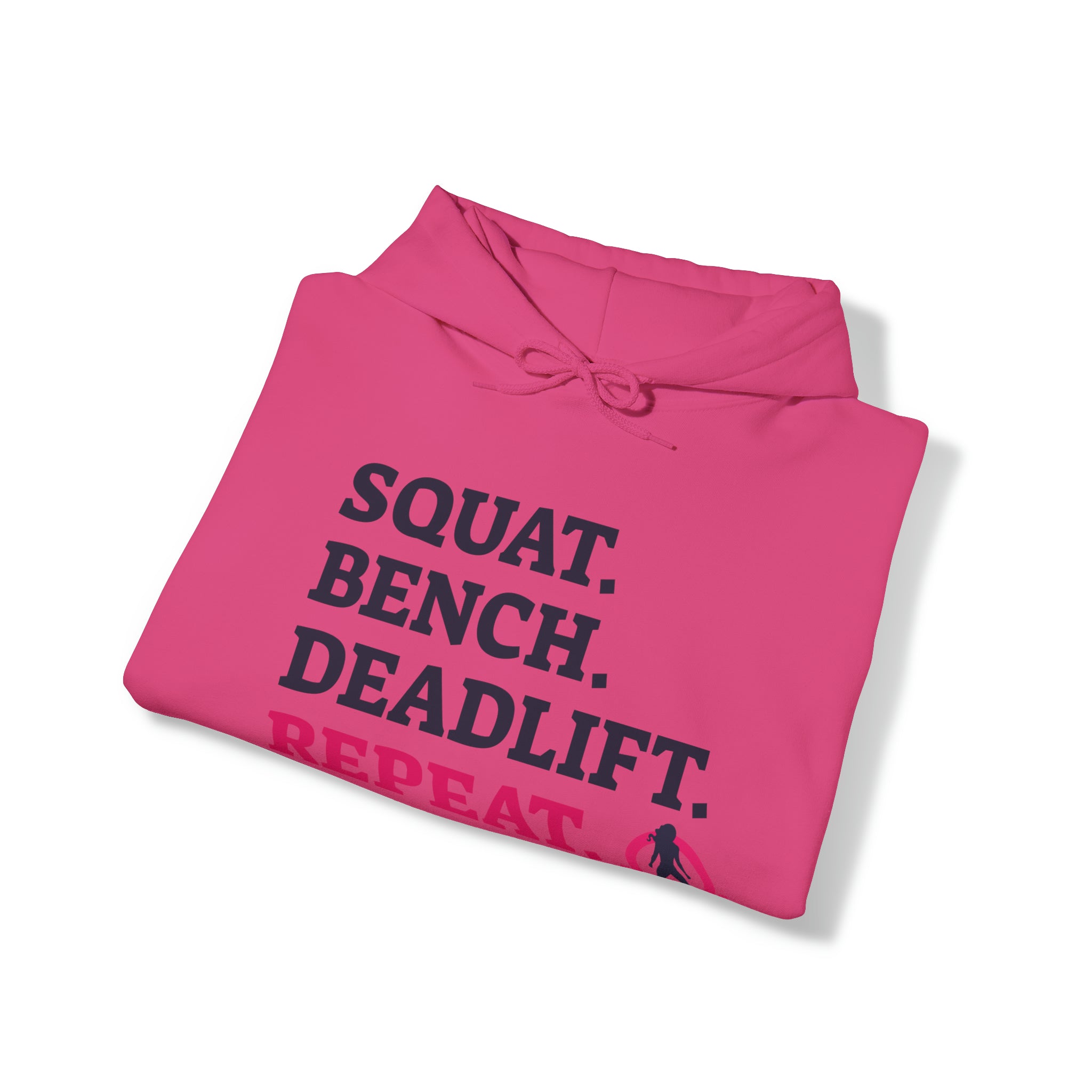 Squat Bench Deadlift Repeat - Unisex Heavy Blend Hooded Sweatshirt - Light WWLW Logo - Pink- Plain Black