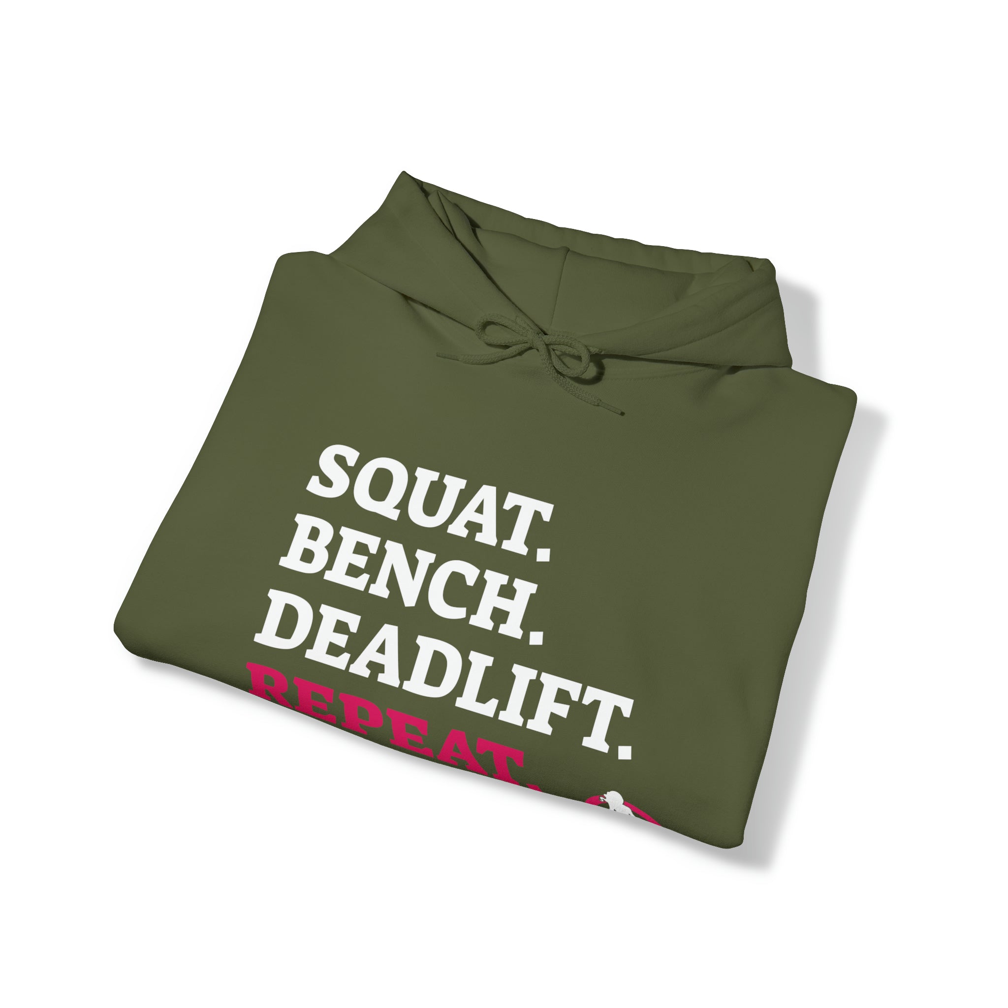 Squat Bench Deadlift Repeat - Unisex Heavy Blend Hooded Sweatshirt - Dark WWLW Logo - Pink - Plain Black