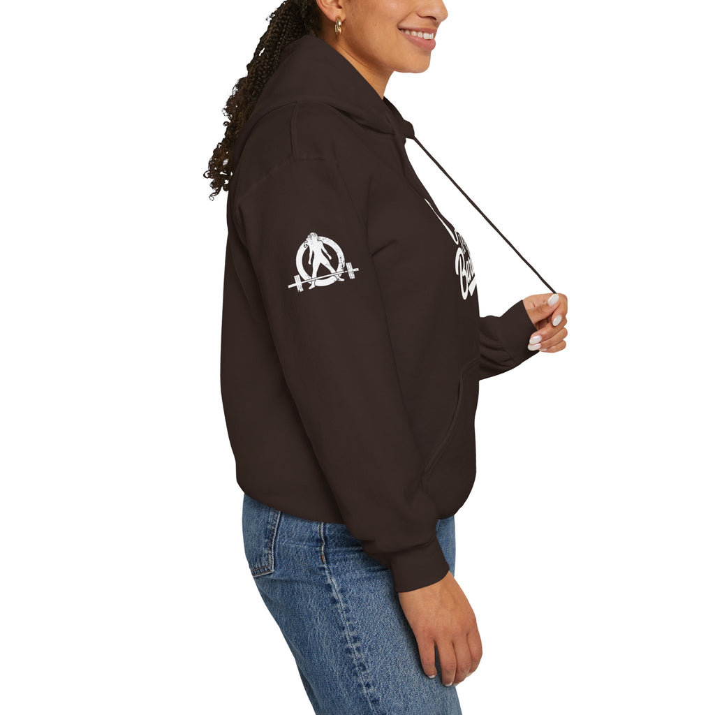 Coffee & Barbells - Unisex Heavy Blend Hooded Sweatshirt - White Logo on Front & Right Sleeve