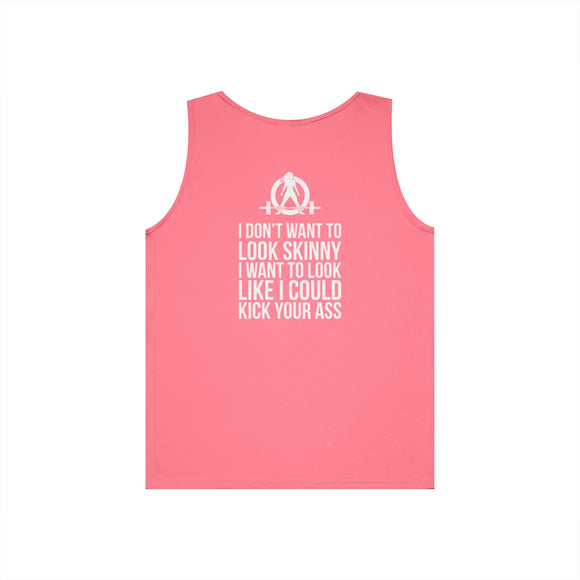 Unisex Heavy Cotton Tank Top -  White Logo - Kick Your Ass