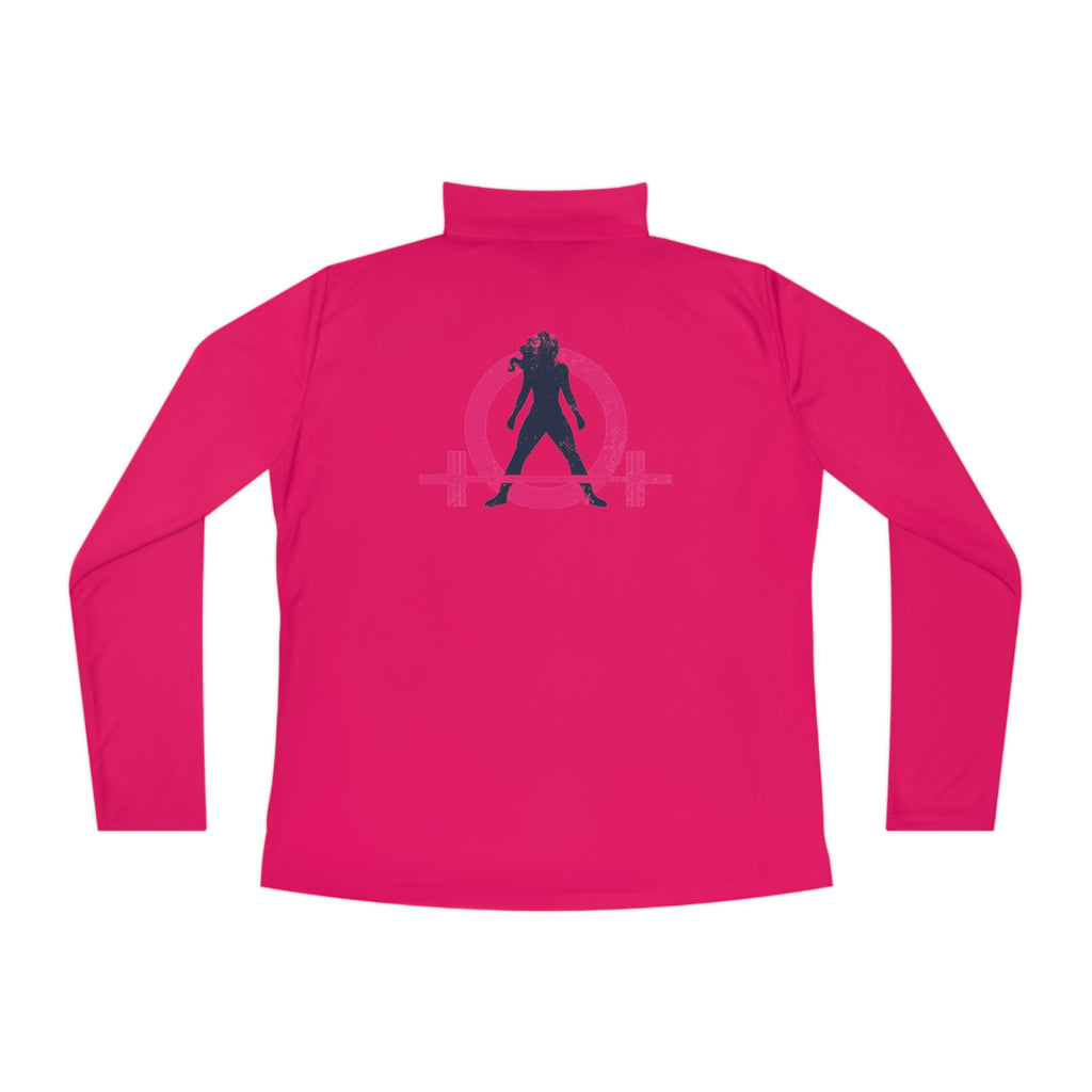 Ladies Quarter-Zip Pullover - White Distressed Logo