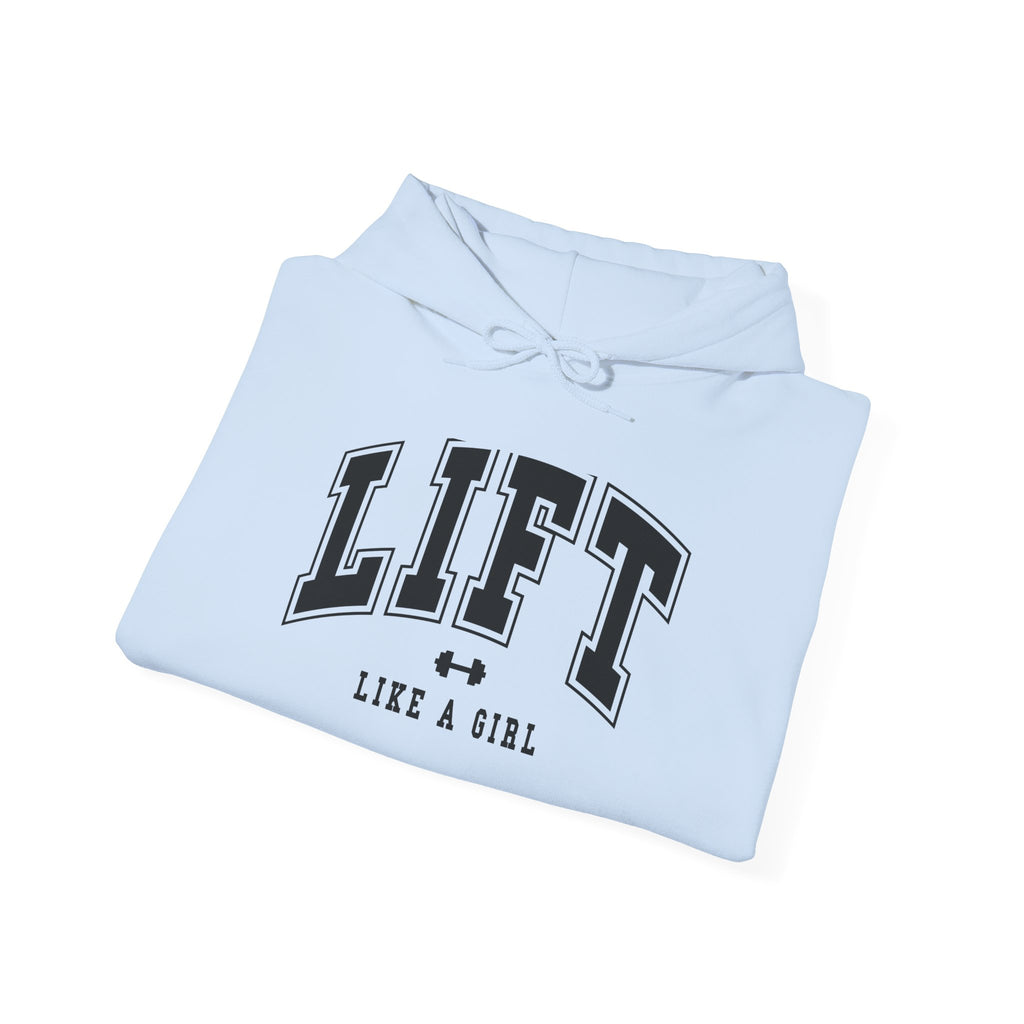 Lift Like.A Girl - Unisex Heavy Blend Hooded Sweatshirt - Black Logo on Front & Right Sleeve