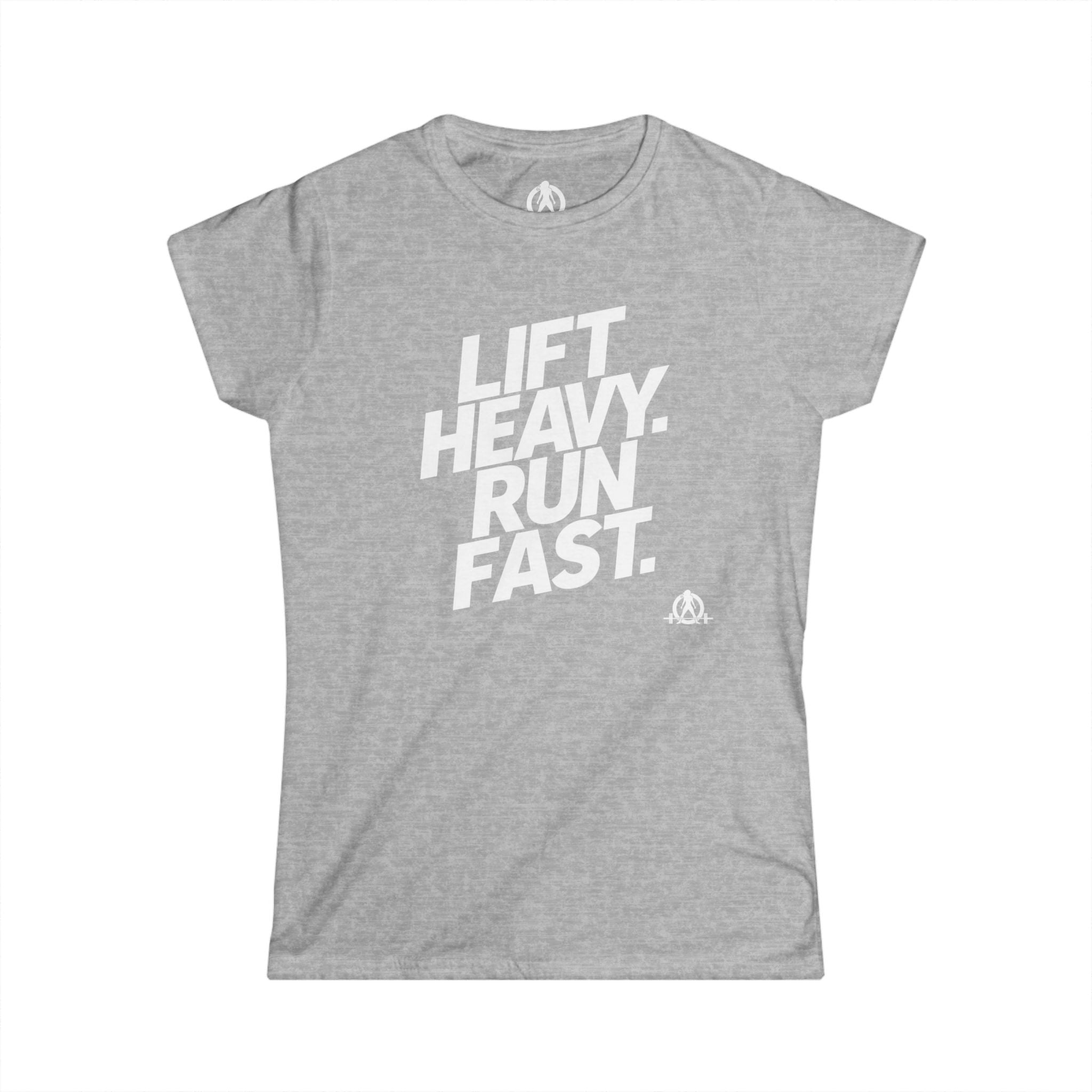 Lift Heavy Run Fast - Women's Softstyle Tee - White Front Logo