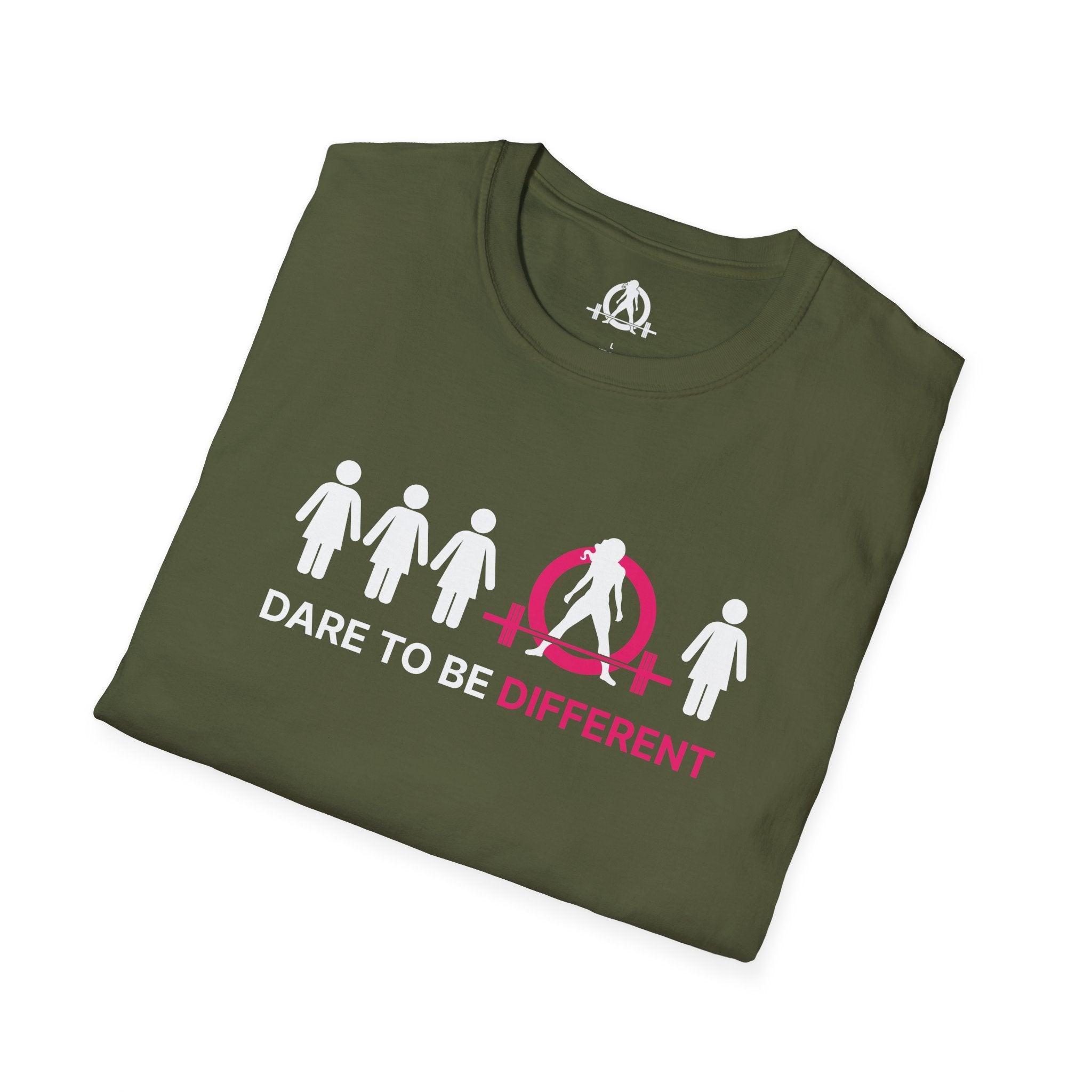 Dare To Be Different - Deadlift - Unisex Softstyle T-Shirt - White Logo Front