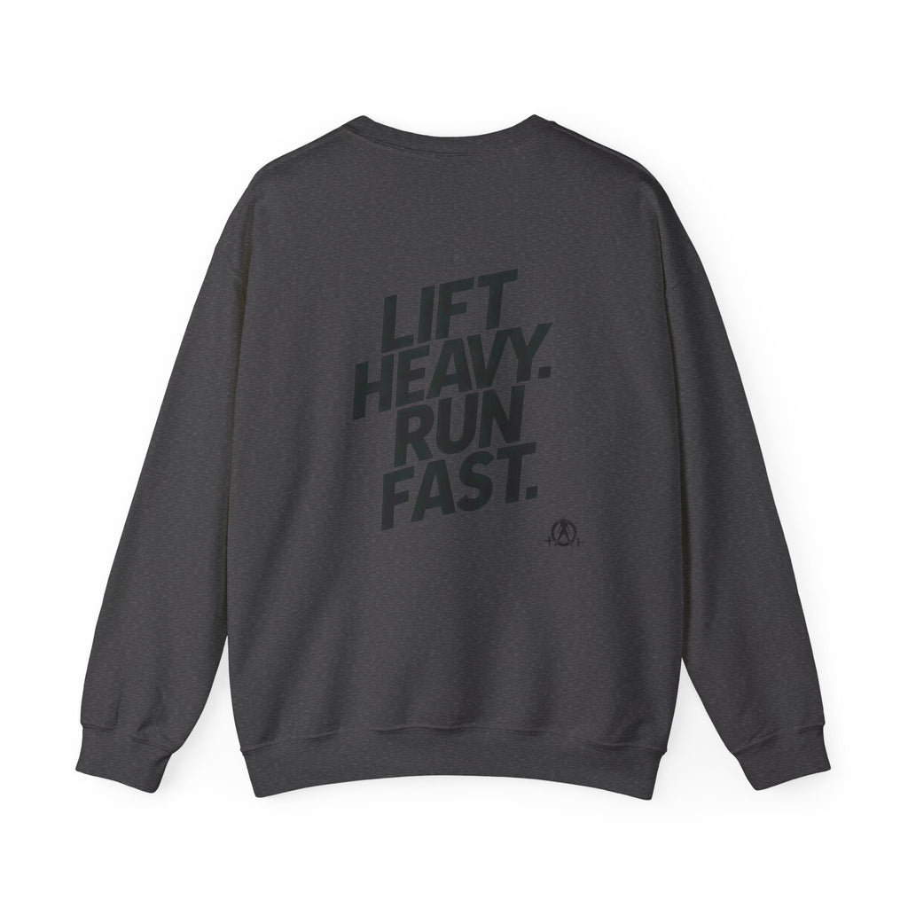 Lift Heavy Run Fast - Unisex Heavy Blend™ Crewneck Sweatshirt - Black Logo Front & Back
