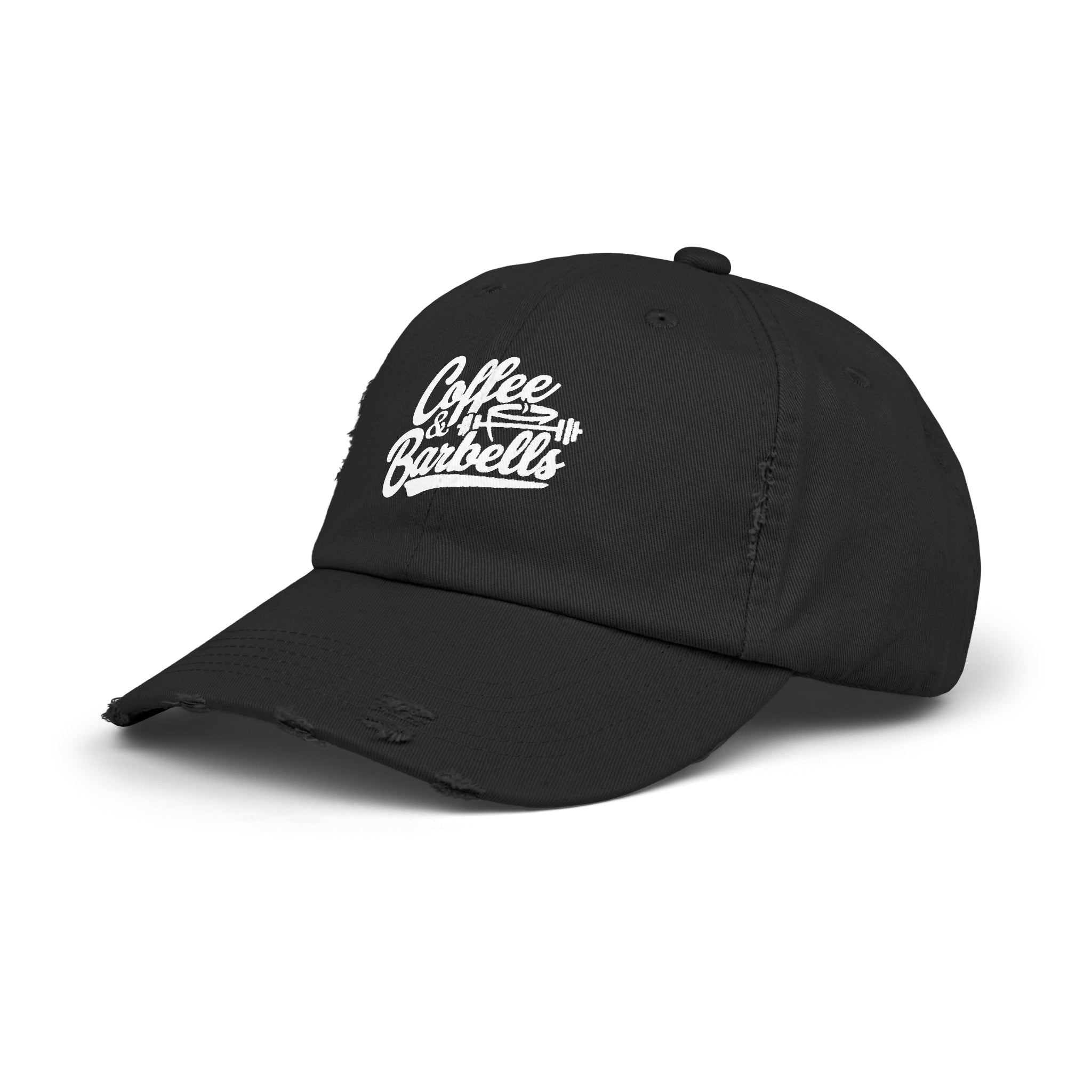 Coffee & Barbells - Unisex Distressed Cap - White Logo