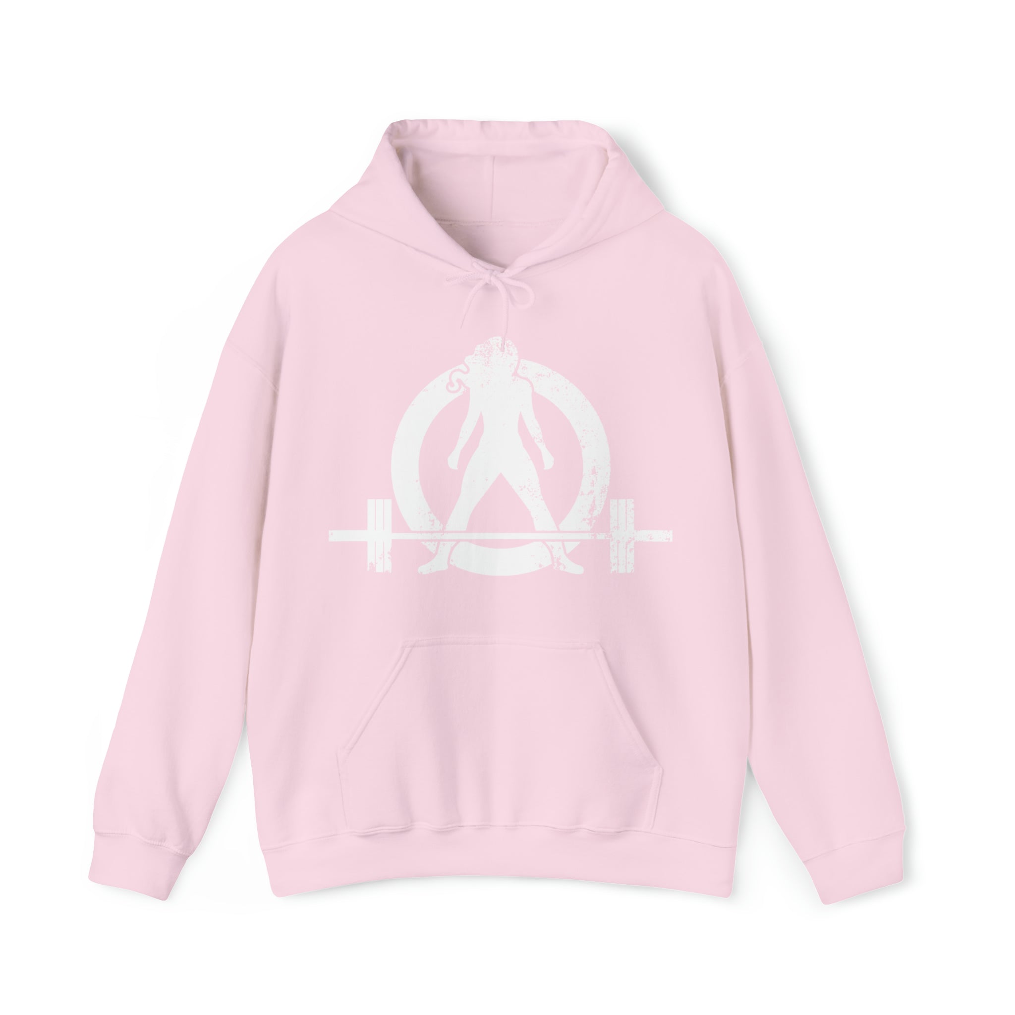 COFFEE and a Barbell  - Distressed White Logo  - Unisex Heavy Blend Hooded Sweatshirt