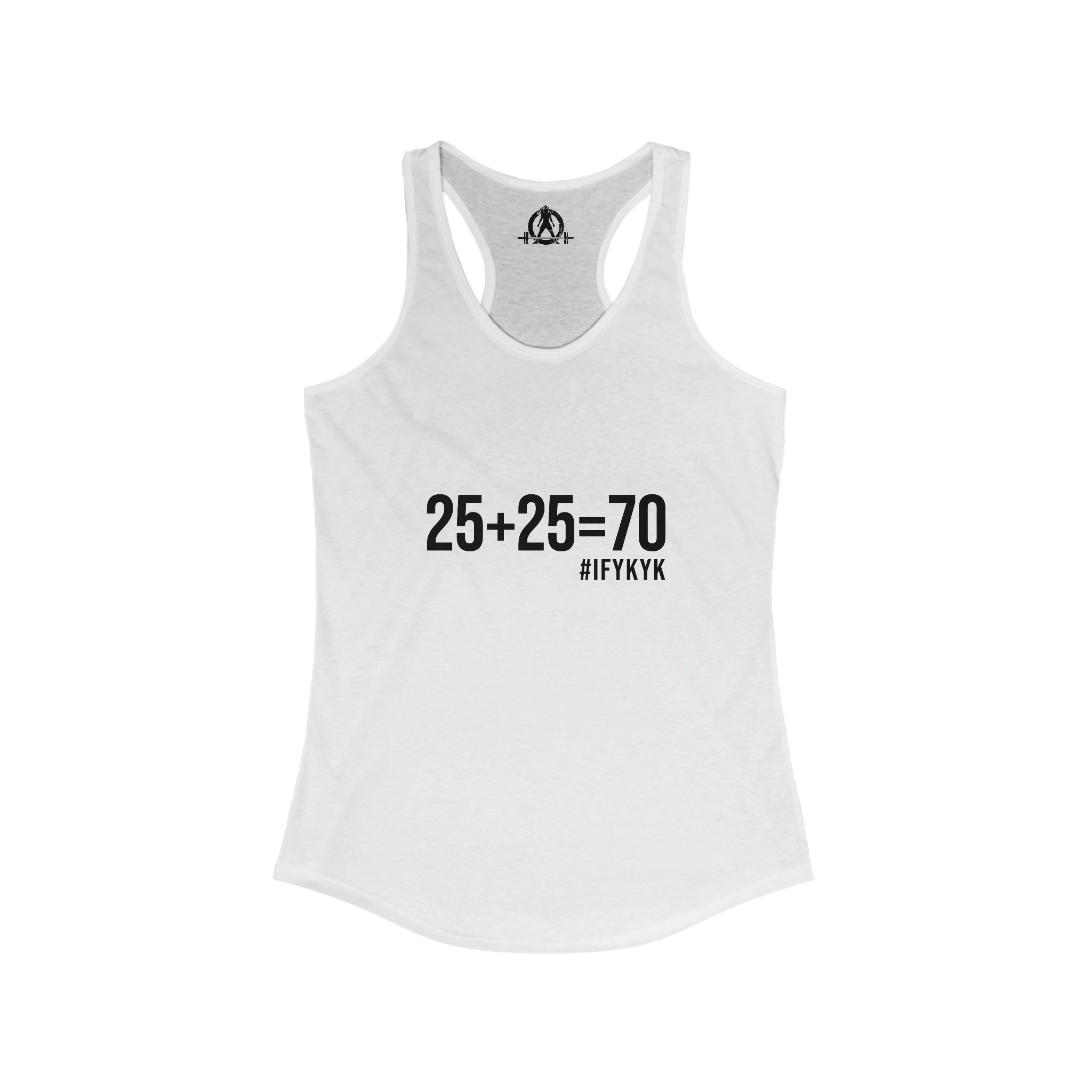 25 + 25 = 70 Women's Ideal Racerback Tank - Black Print Front & Plain Back